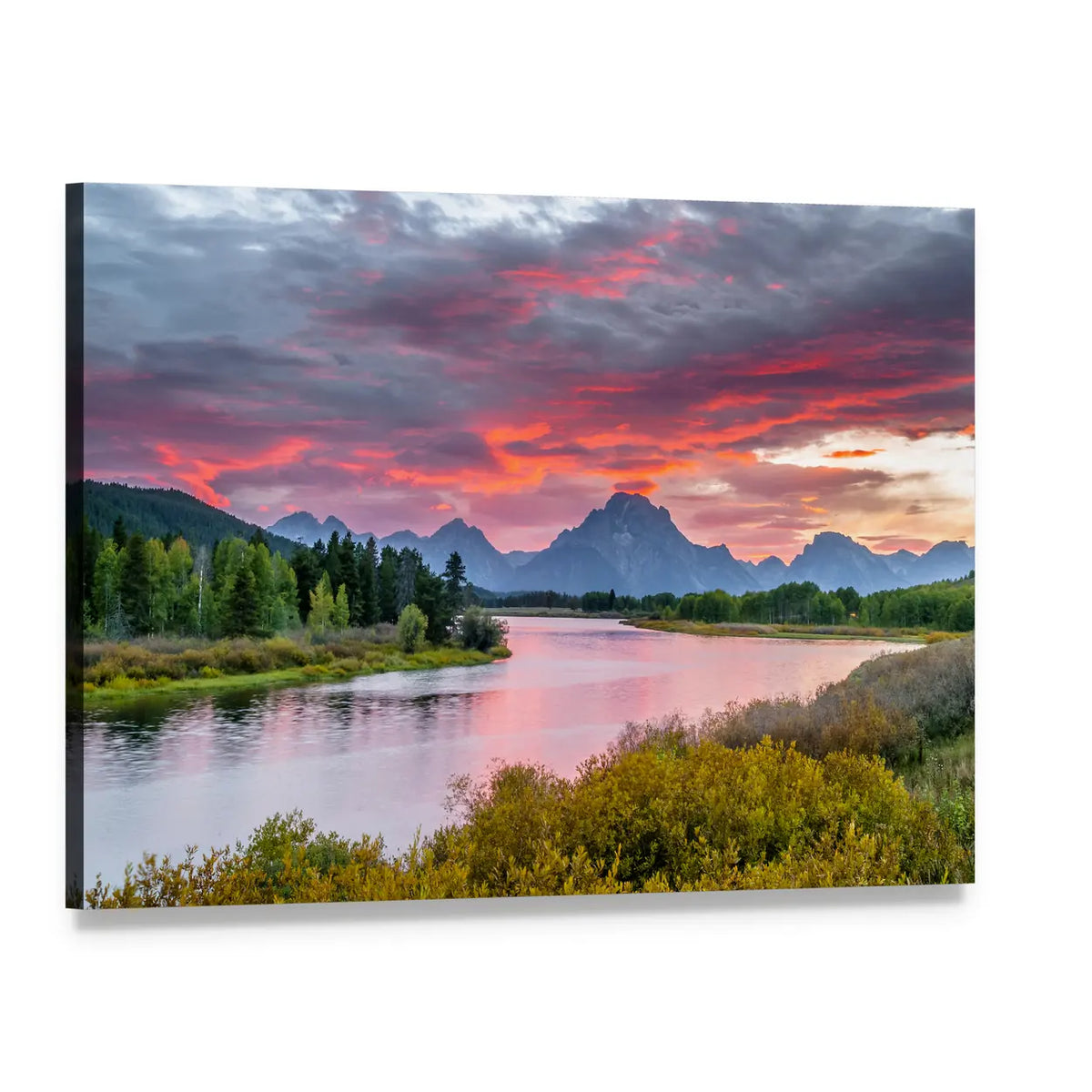 Sunset Over Grand Tetons Canvas Wall Art, single panel gallery wrapped canvas, angled product view