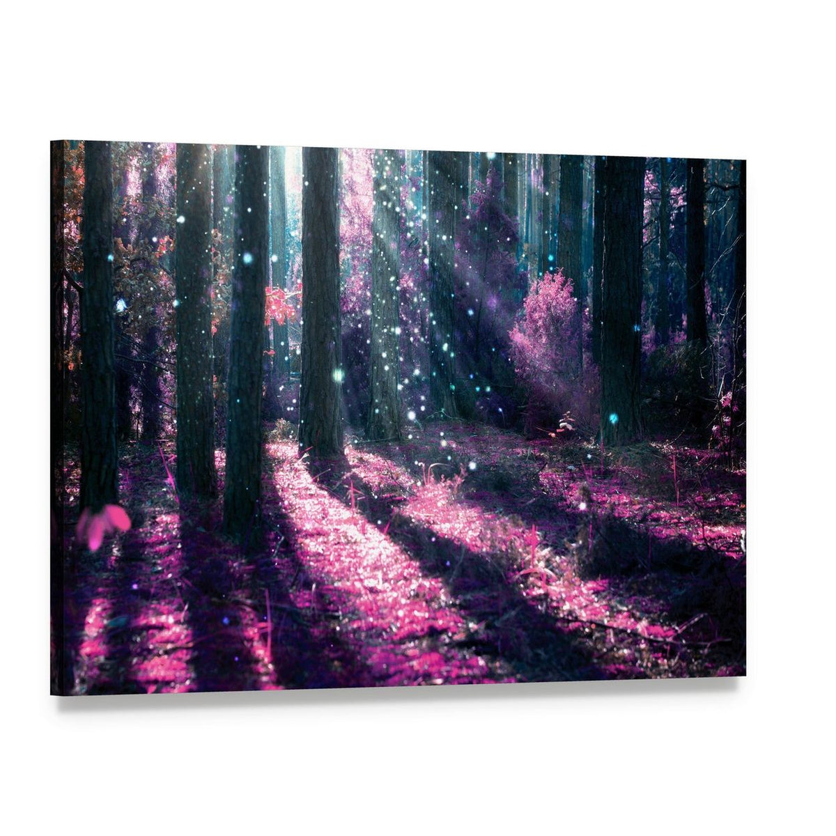 Enchanted Forest with Magical Light Canvas Wall Art, single panel gallery wrapped canvas, angled product view