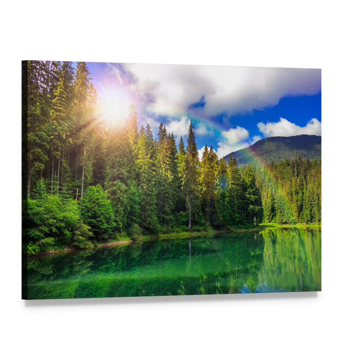 Lake View by Pine Forest Canvas Wall Art, single panel gallery wrapped canvas, angled product view