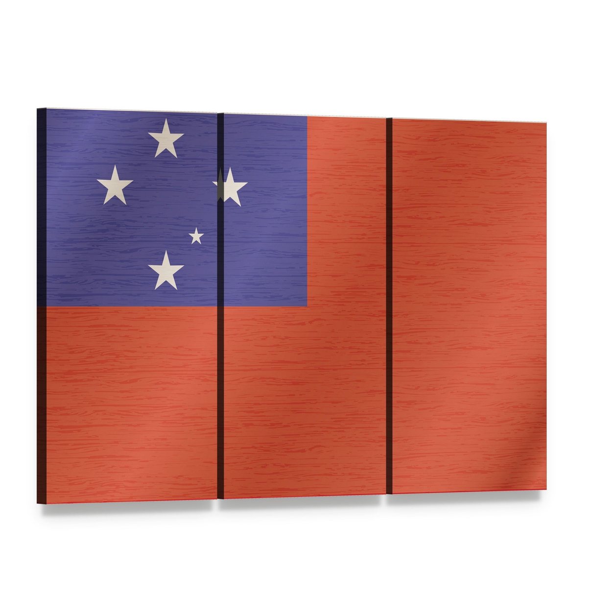 Samoa Flag with Five Stars Canvas Wall Art, 3 panel 3 Horizontal layout gallery wrapped canvas set, angled product view
