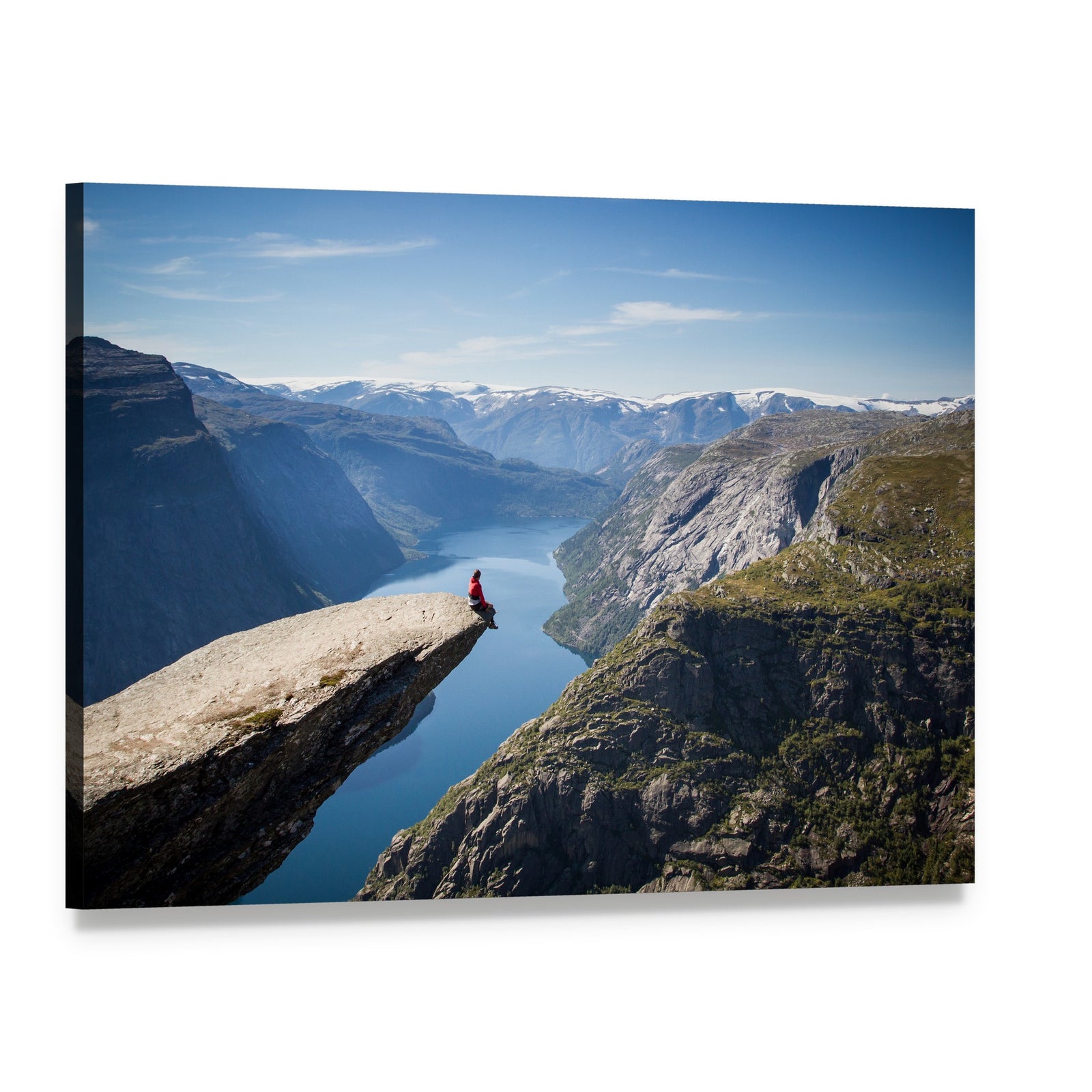 Person on Trolltunga During Daytime Canvas Wall Art, single panel gallery wrapped canvas, angled product view