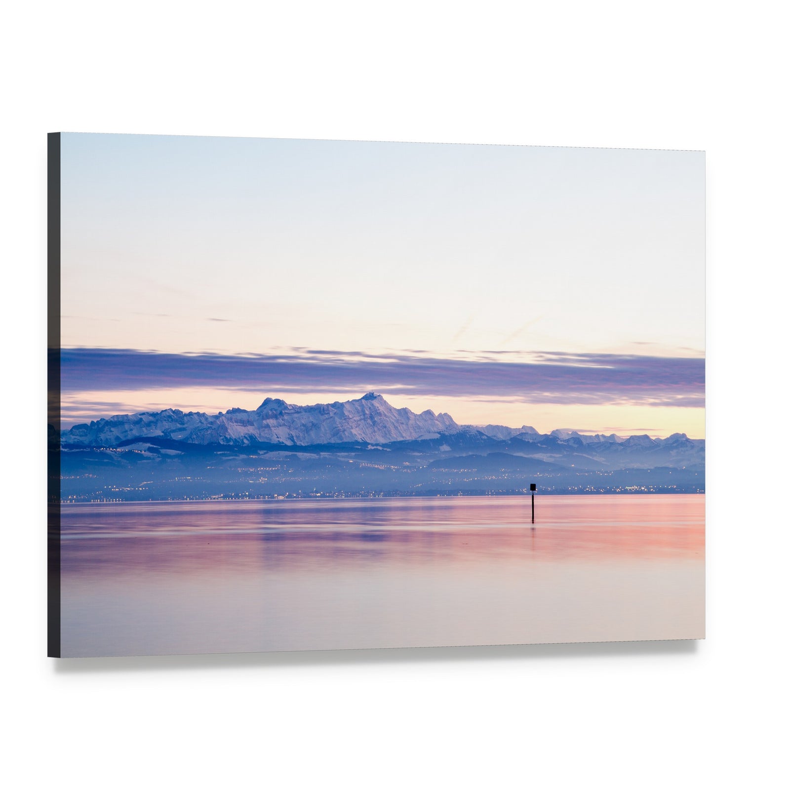 Lake Constance View of Swiss Alps Canvas Wall Art, single panel gallery wrapped canvas, angled product view