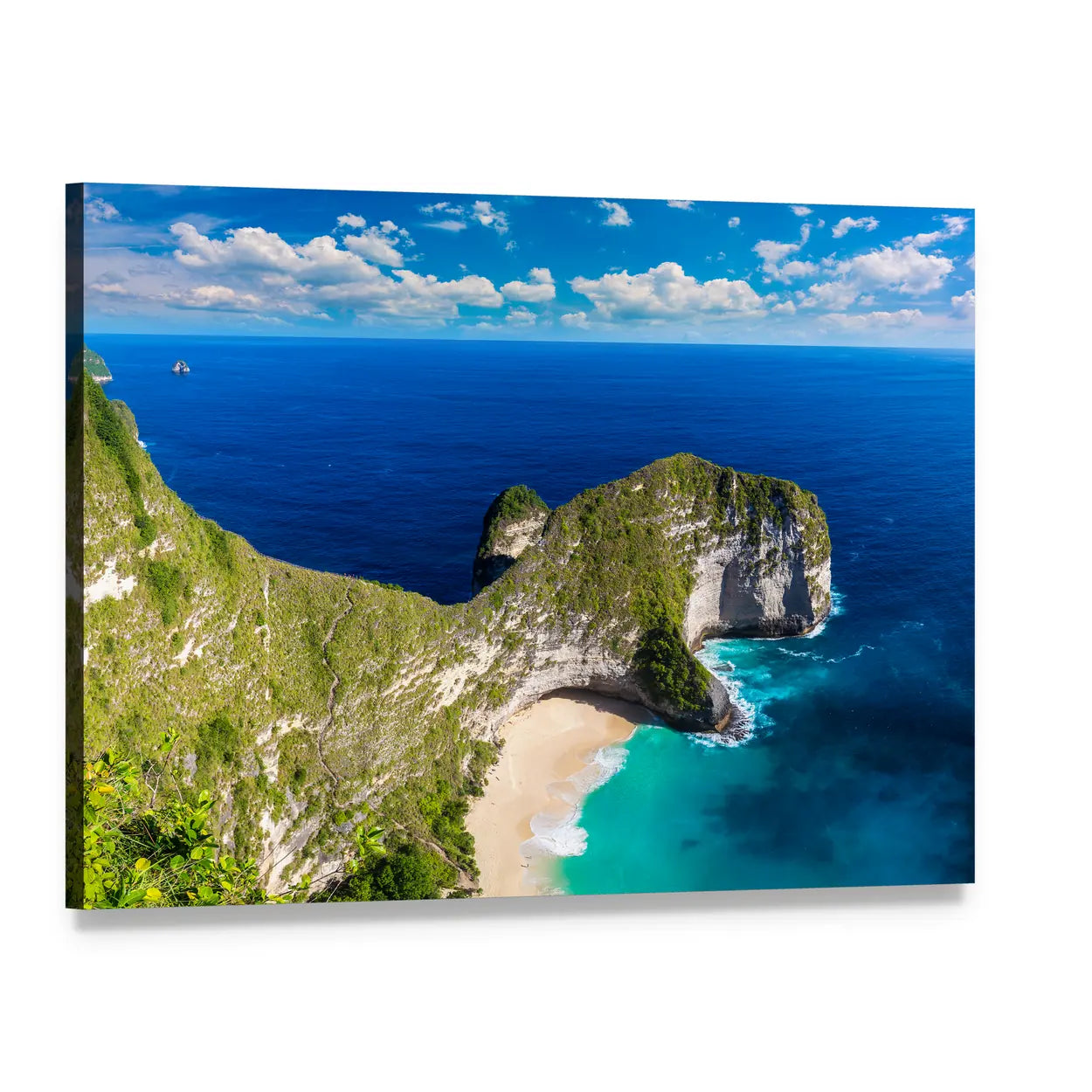 Kelingking Beach Aerial View Indonesia Canvas Wall Art, single panel gallery wrapped canvas, angled product view