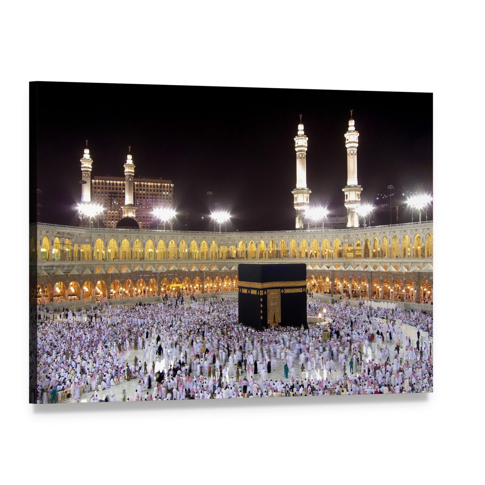Night View of the Kaaba Canvas Wall Art, single panel gallery wrapped canvas, angled product view