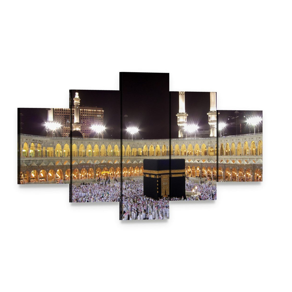 Night View of the Kaaba Canvas Wall Art, 5 panel 5 Star layout gallery wrapped canvas set, angled product view