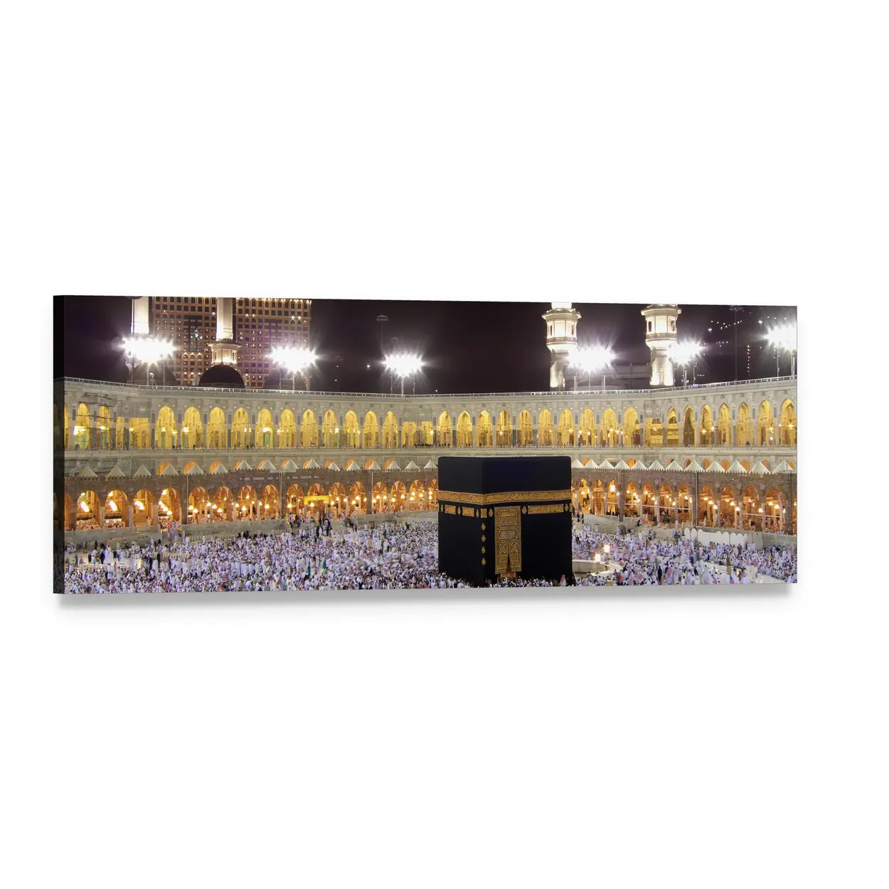 Night View of the Kaaba Panoramic Canvas Wall Art, single panel gallery wrapped canvas, angled product view