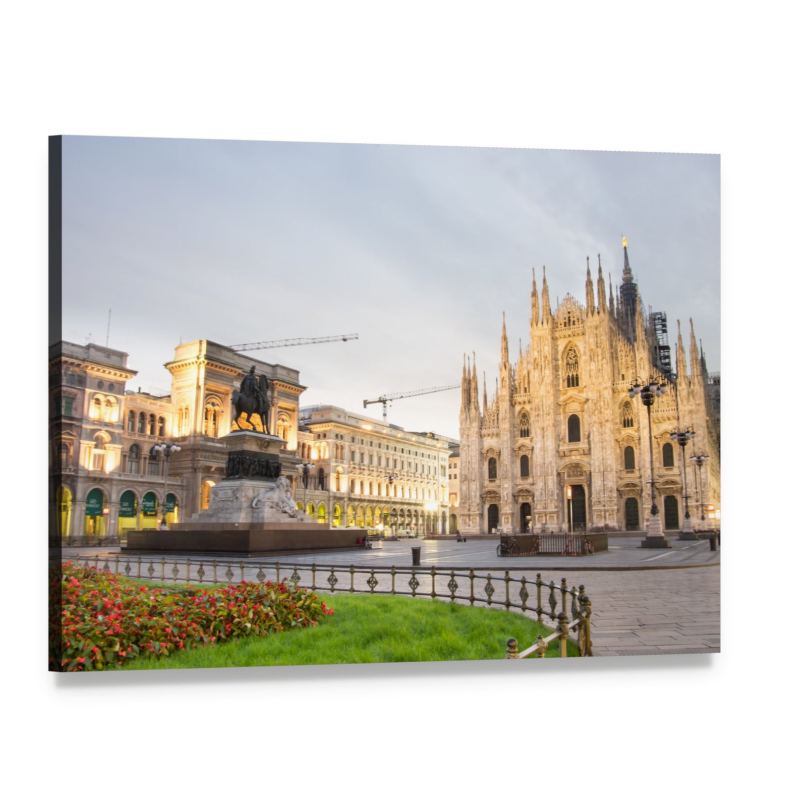 Duomo Cathedral with Equestrian Statue Canvas Wall Art, single panel gallery wrapped canvas, angled product view