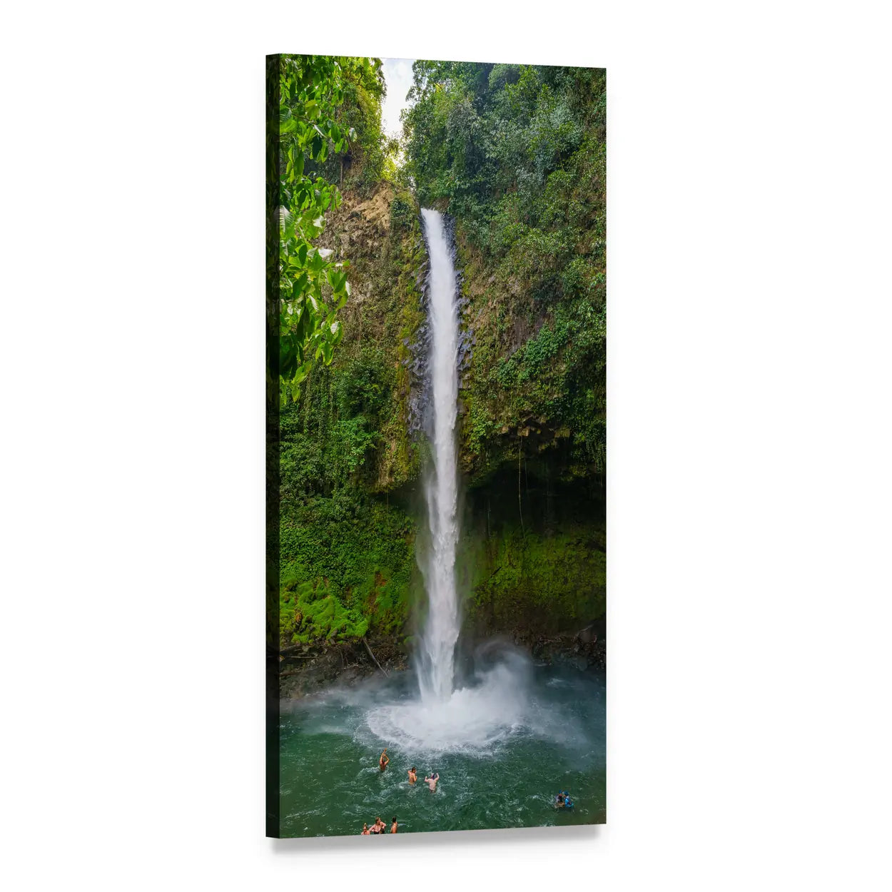 Costa Rica Waterfall with Swimmers Vertical Canvas Wall Art, 1 panel 1 Vertical layout gallery wrapped canvas set, angled product view