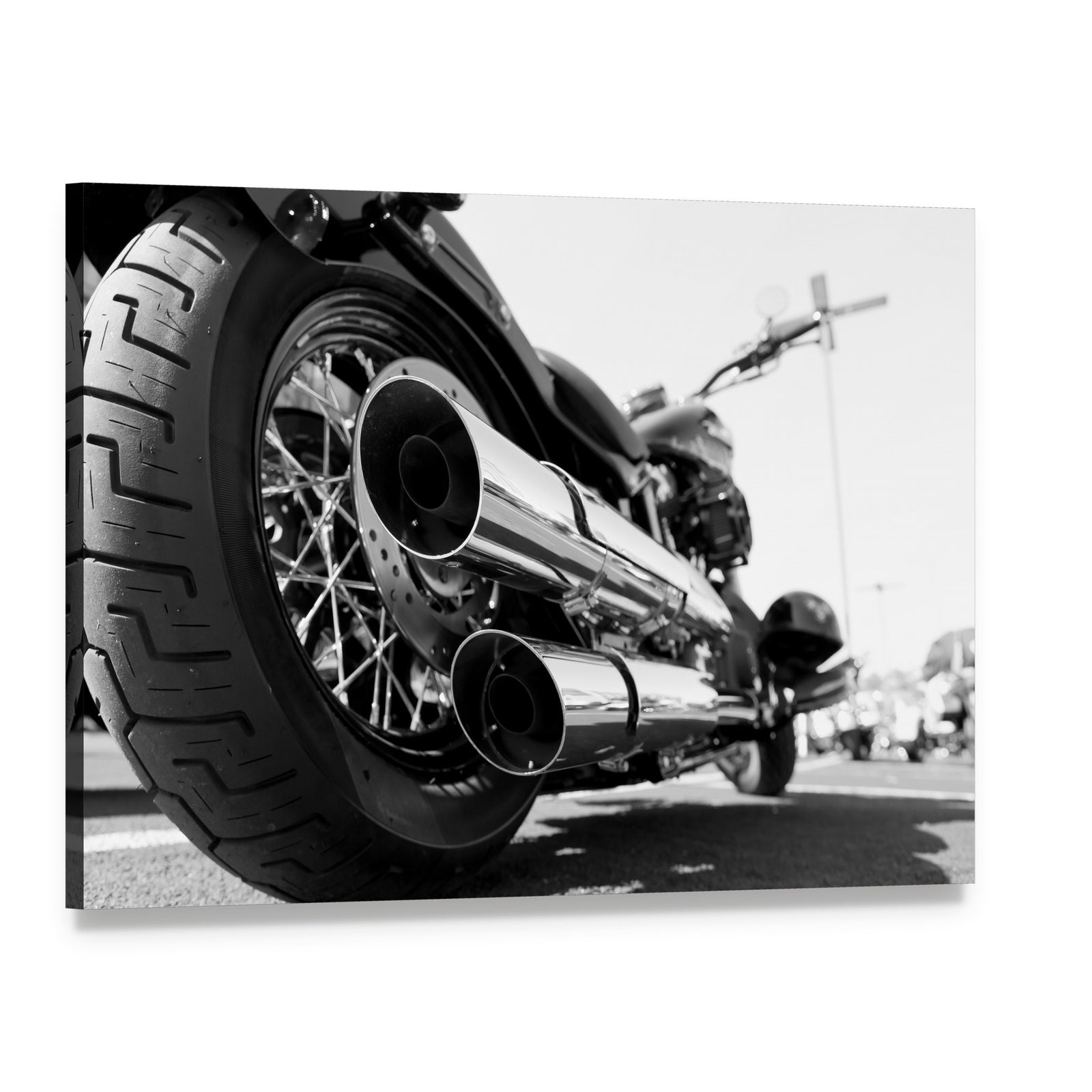 Motorcycle Rear Wheel Canvas Wall Art, single panel gallery wrapped canvas, angled product view