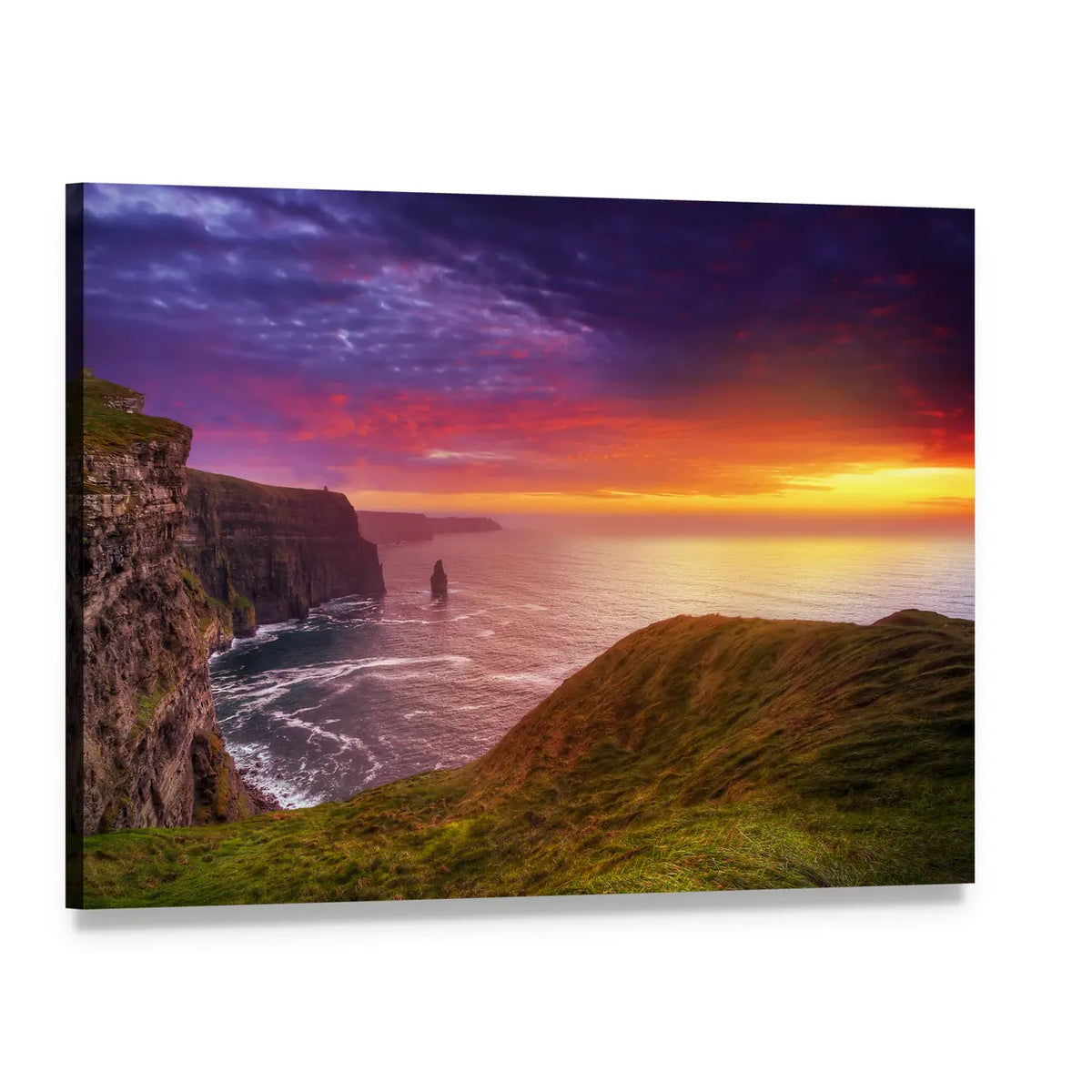 Sunset at the Cliffs of Moher Canvas Wall Art, single panel gallery wrapped canvas, angled product view