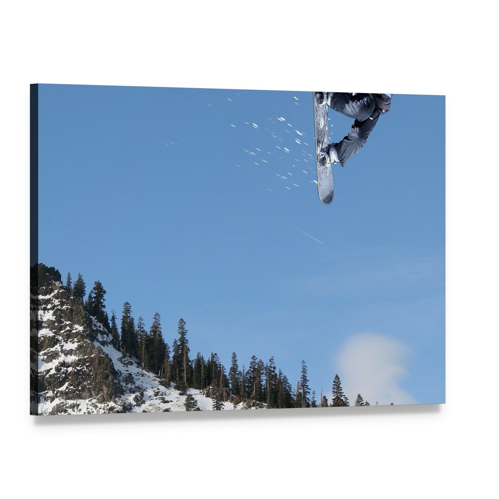 Snowboarder Jumping High at Lake Tahoe Canvas Wall Art, single panel gallery wrapped canvas, angled product view