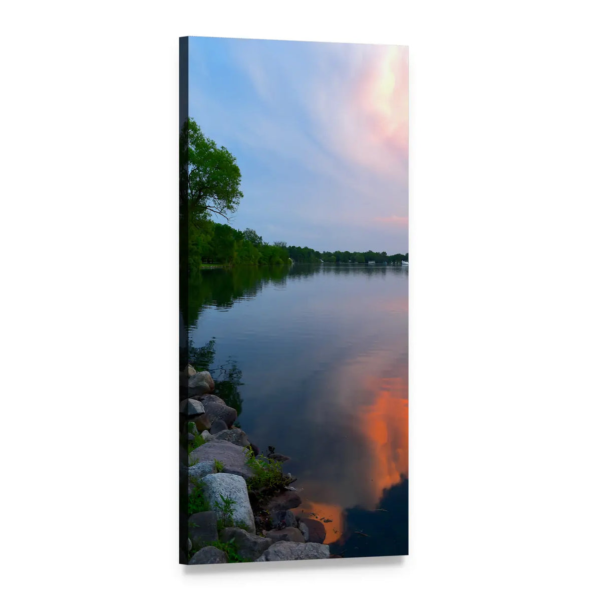 Sunset Over Lake Vertical Canvas Wall Art, 1 panel 1 Vertical layout gallery wrapped canvas set, angled product view