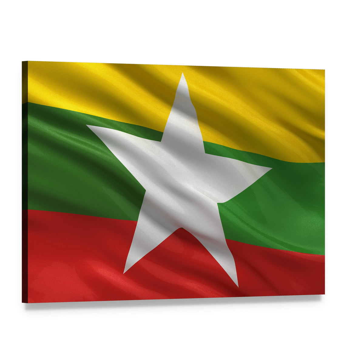Waving Myanmar Flag Canvas Wall Art, single panel gallery wrapped canvas, angled product view