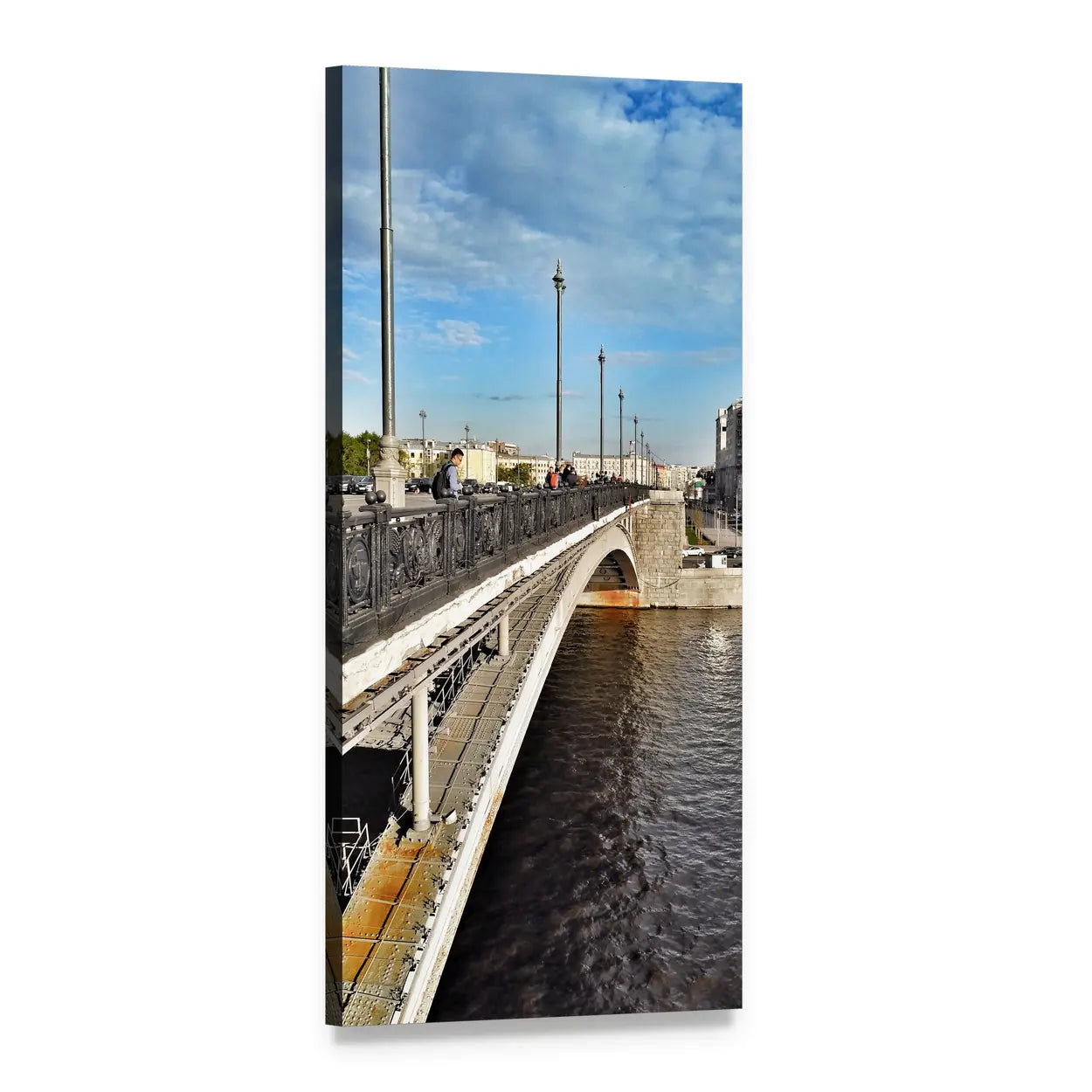 Big Stone Bridge in Moscow Vertical Canvas Wall Art, 1 panel 1 Vertical layout gallery wrapped canvas set, angled product view