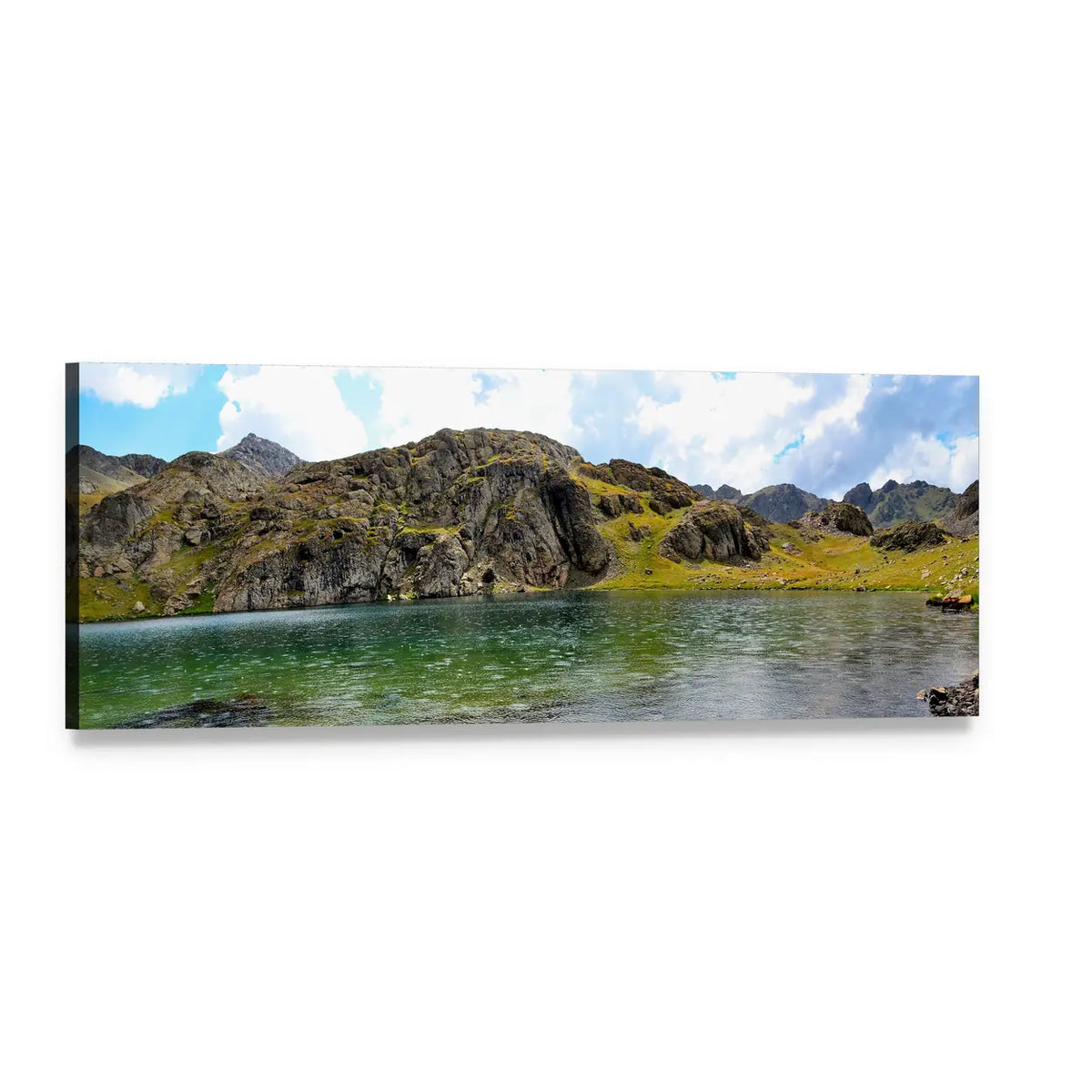 Alpine Lake and Mountain Range Canvas Wall Art, single panel gallery wrapped canvas, angled product view