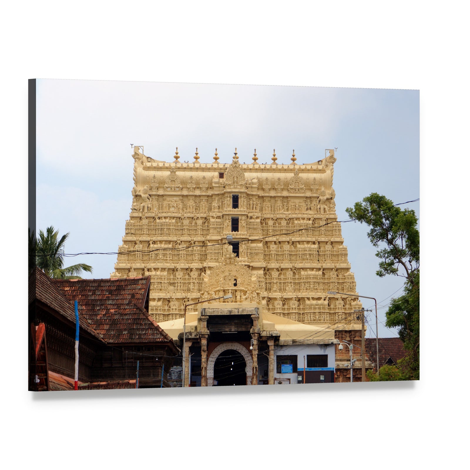 Thiruvananthapuram Temple Facade Canvas Wall Art, single panel gallery wrapped canvas, angled product view