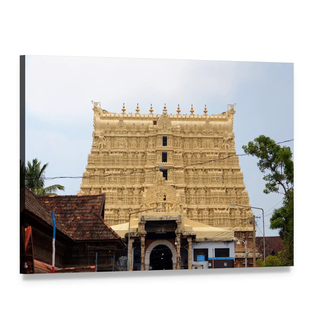 Thiruvananthapuram Temple Gopuram Canvas Wall Art, single panel gallery wrapped canvas, angled product view