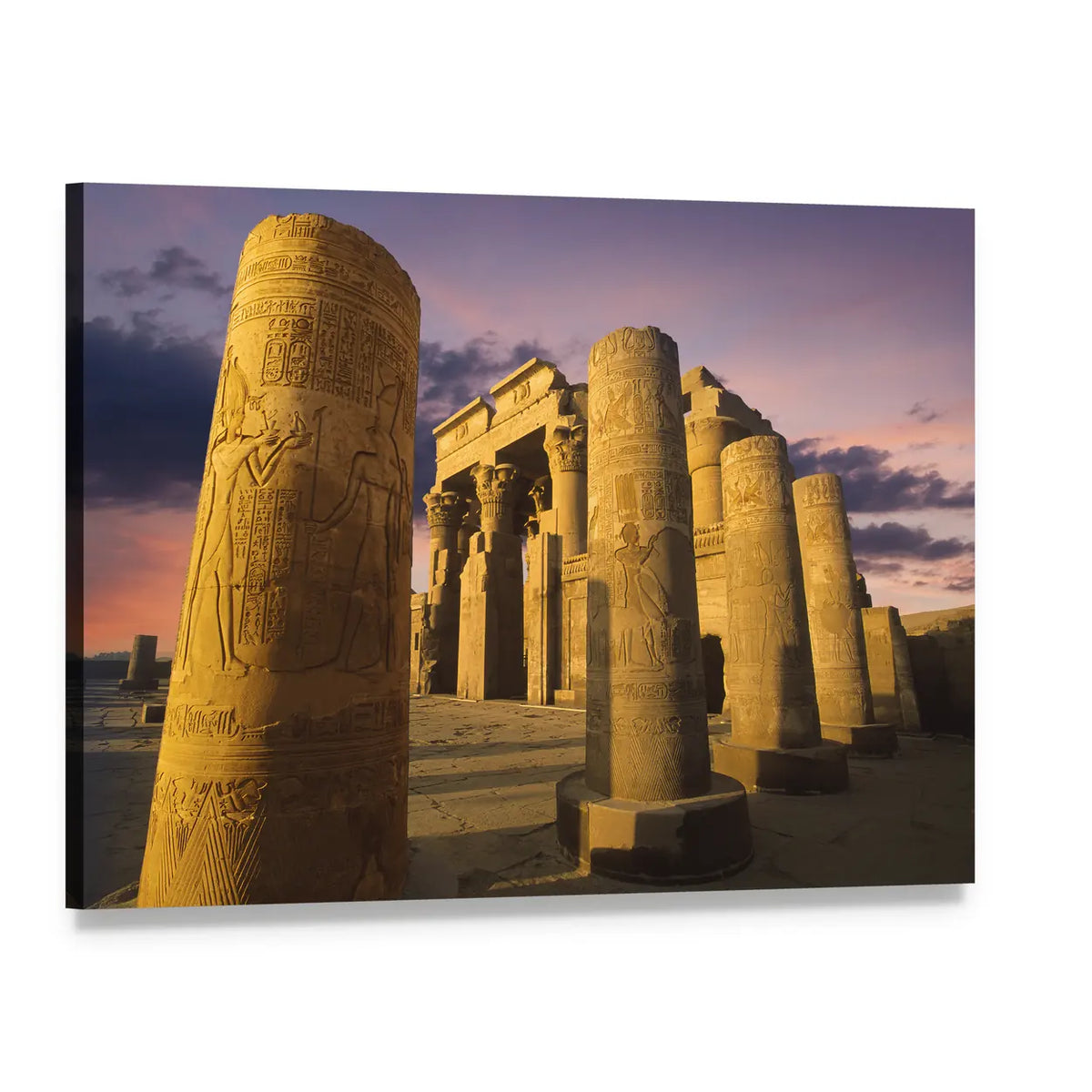 Kom Ombo Temple at Sunset Canvas Wall Art, single panel gallery wrapped canvas, angled product view