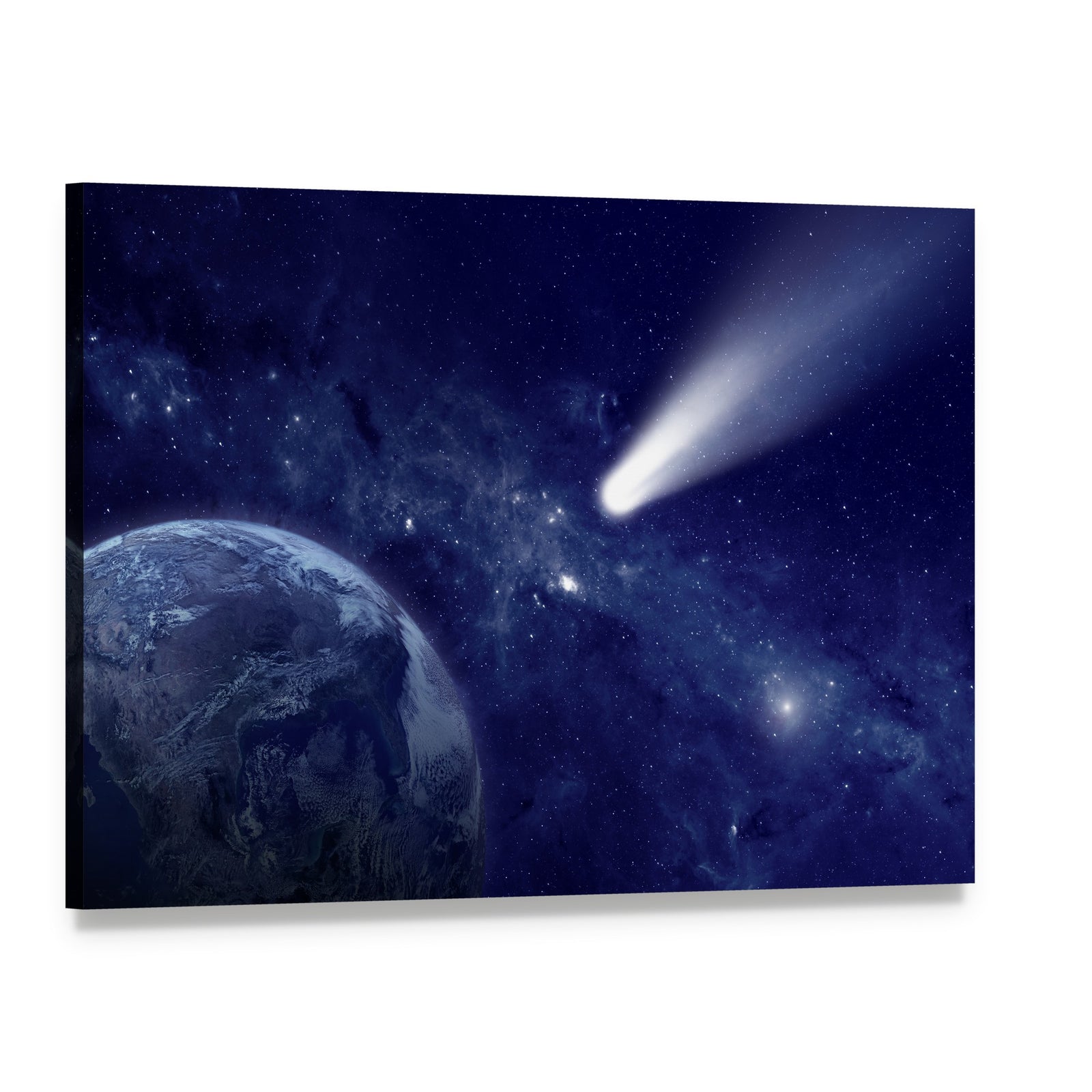 Comet Approaching Planet Canvas Wall Art, single panel gallery wrapped canvas, angled product view