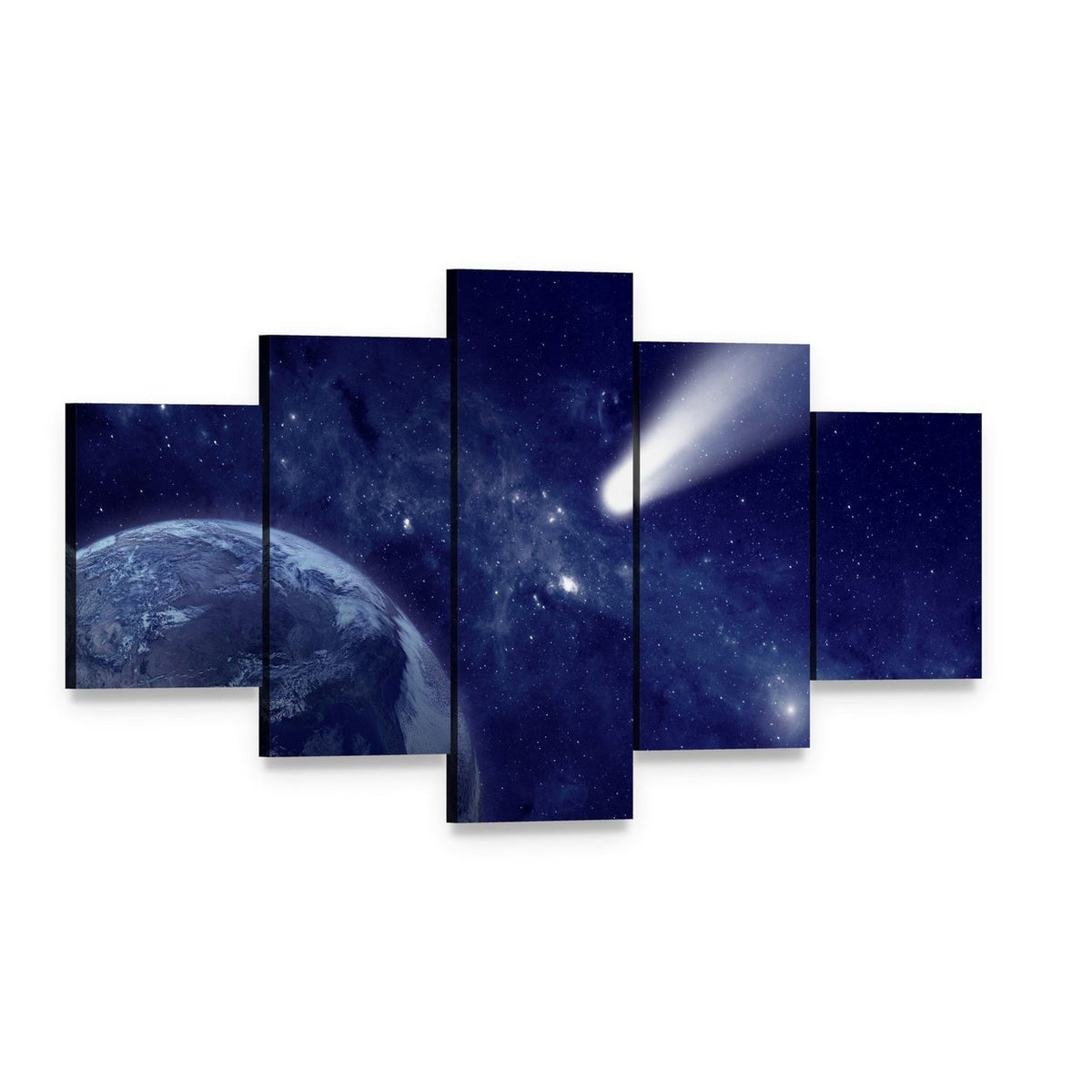 Comet Approaching Planet Canvas Wall Art, 5 panel 5 Star layout gallery wrapped canvas set, angled product view