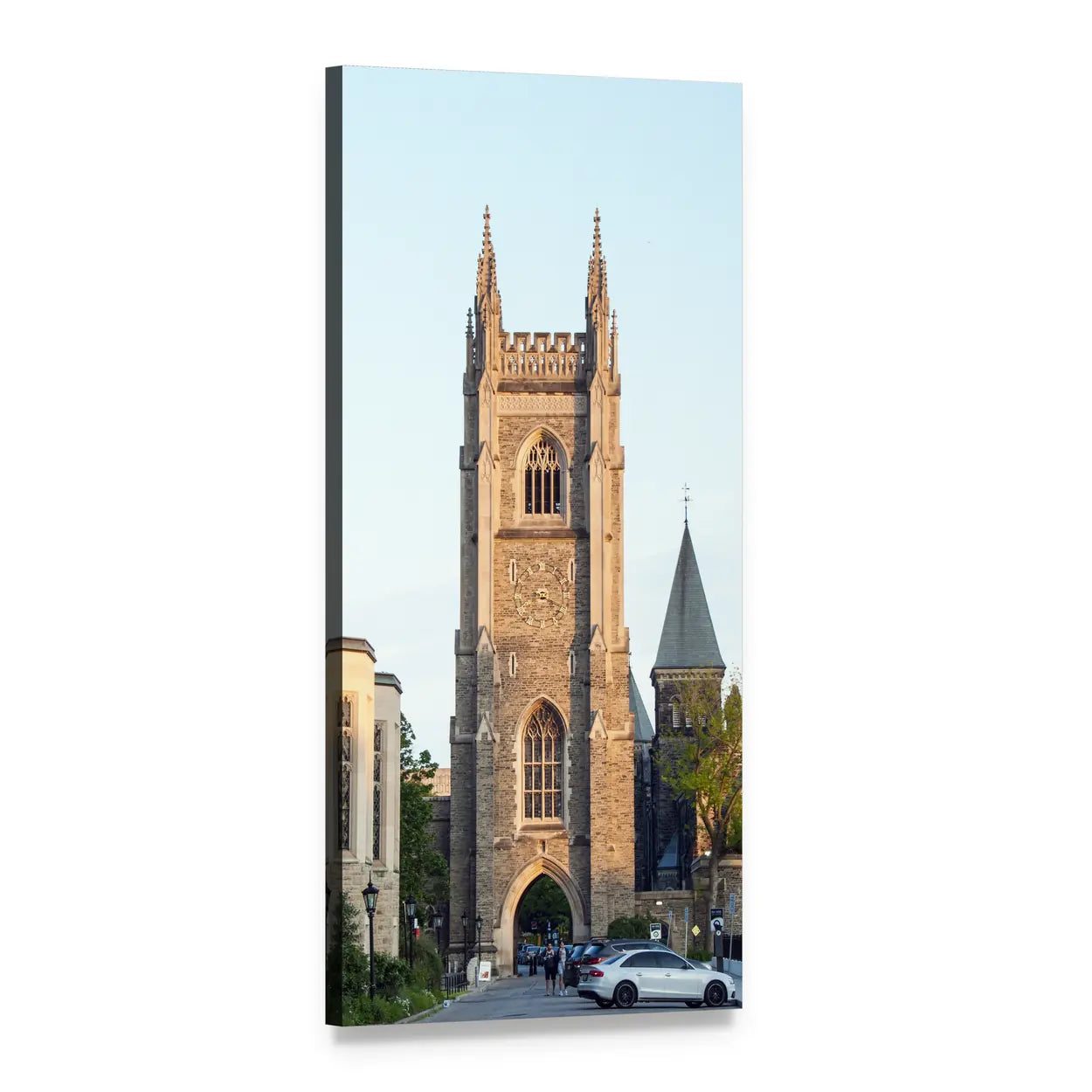 Sunlit Gothic Parish Church Vertical Canvas Wall Art, 1 panel 1 Vertical layout gallery wrapped canvas set, angled product view