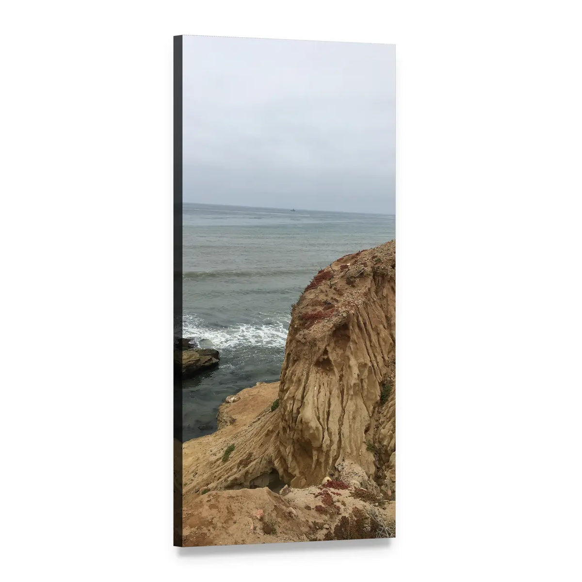 Coastal Cliffs Over Calm Ocean Vertical Canvas Wall Art, 1 panel 1 Vertical layout gallery wrapped canvas set, angled product view