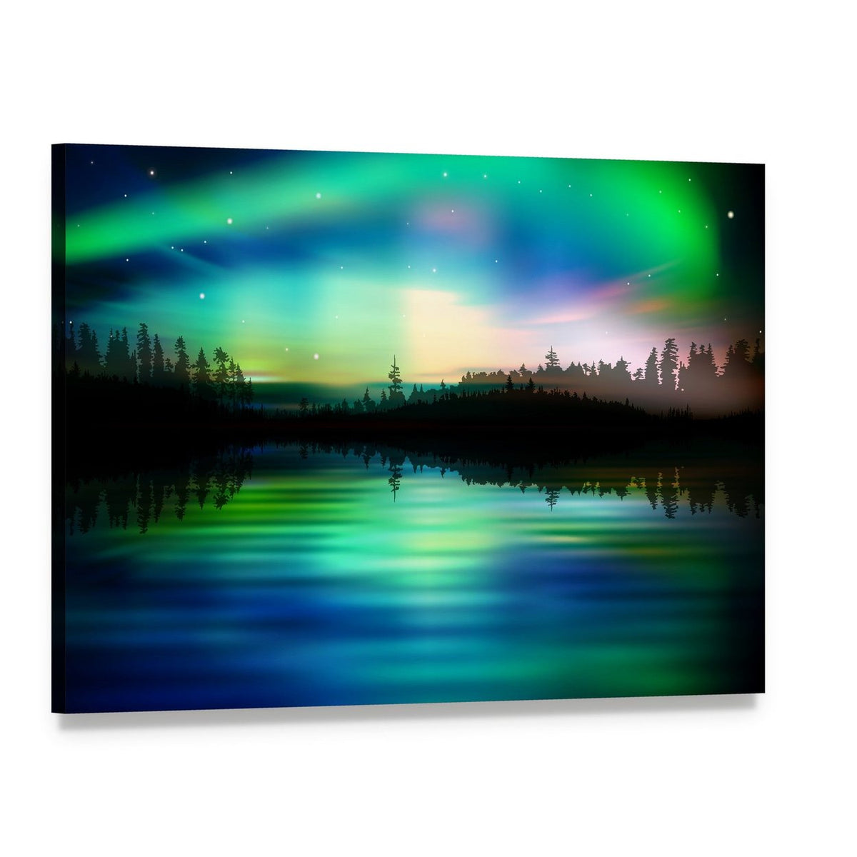 Aurora Borealis Reflection Canvas Wall Art, single panel gallery wrapped canvas, angled product view