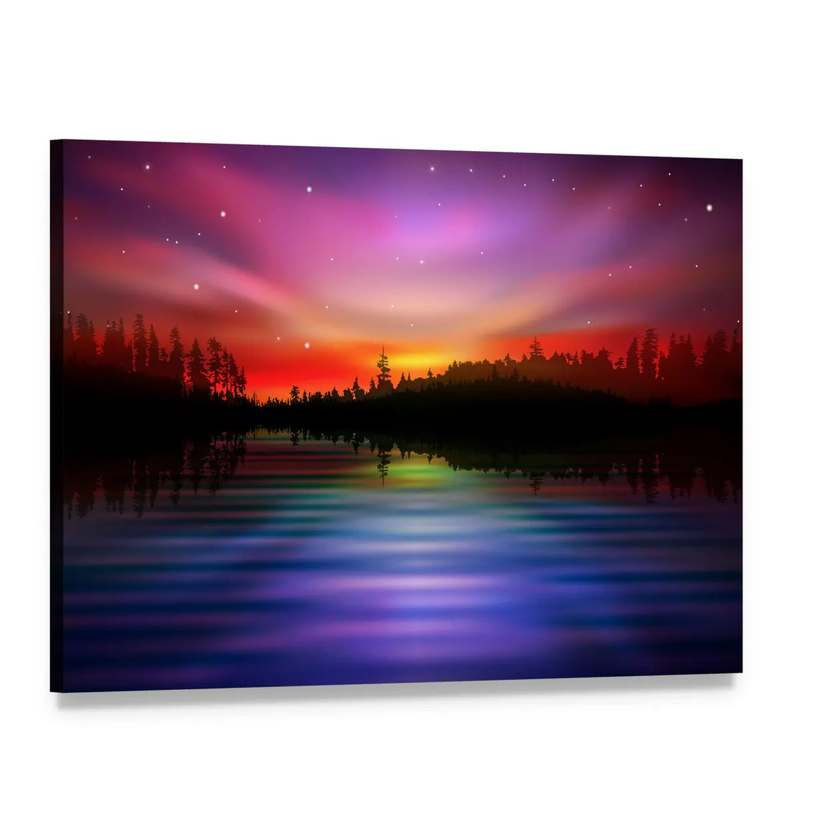 Pink Aurora Borealis Over Lake Canvas Wall Art, single panel gallery wrapped canvas, angled product view