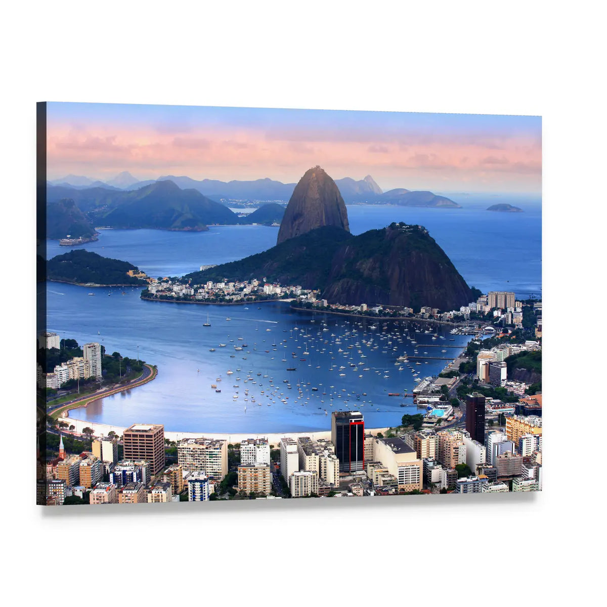 Rio De Janeiro Bay at Golden Hour Canvas Wall Art, single panel gallery wrapped canvas, angled product view