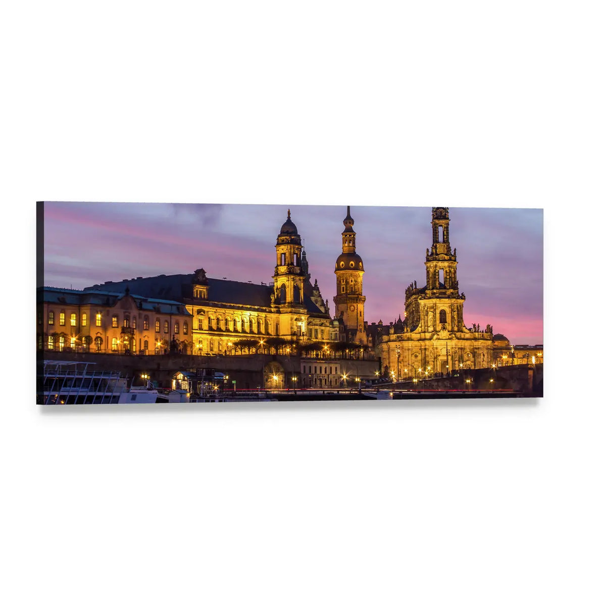 Dresden at Sundown Panoramic Canvas Wall Art, single panel gallery wrapped canvas, angled product view