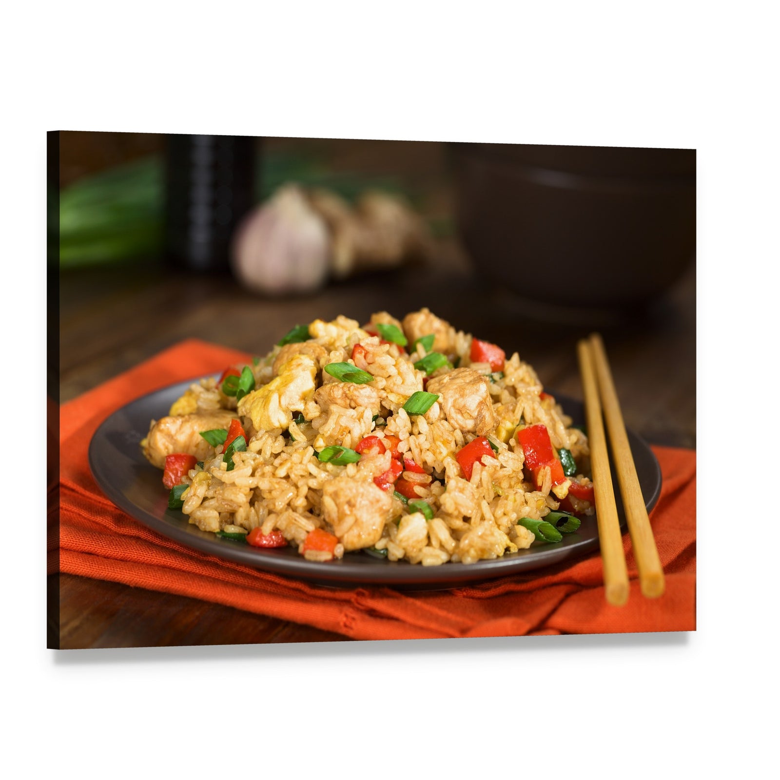 Chinese Chicken Fried Rice Canvas Wall Art, single panel gallery wrapped canvas, angled product view