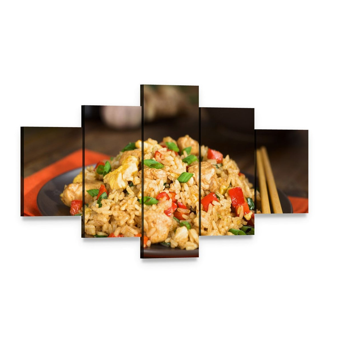 Chinese Chicken Fried Rice Canvas Wall Art, 5 panel 5 Star layout gallery wrapped canvas set, angled product view