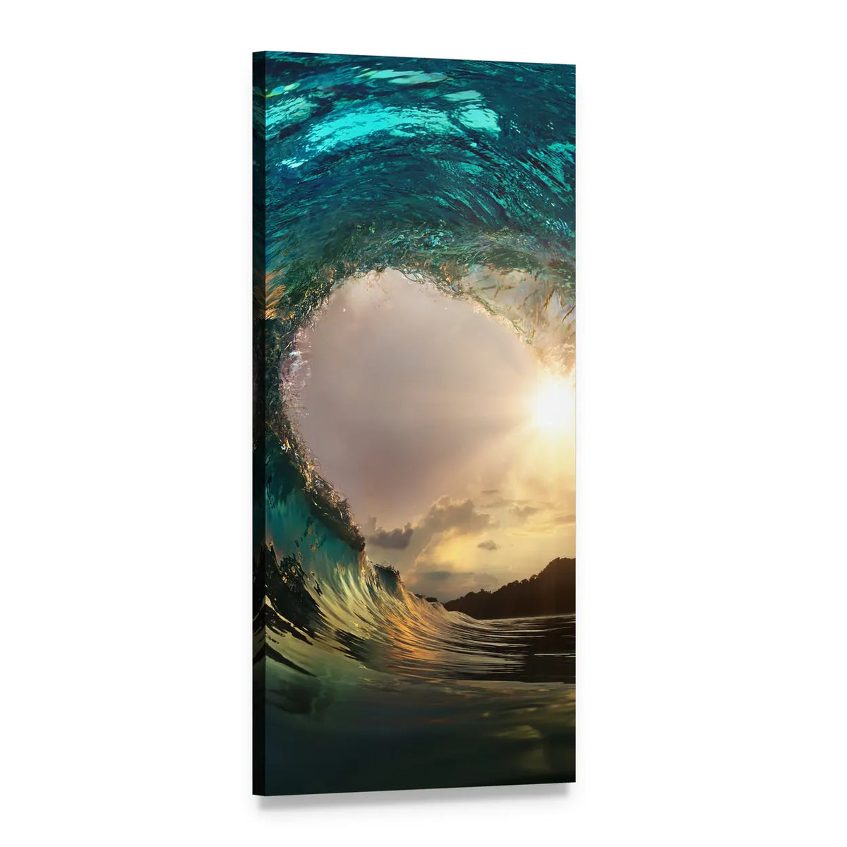 Ocean Wave Breaking at Sunset Vertical Canvas Wall Art, 1 panel 1 Vertical layout gallery wrapped canvas set, angled product view