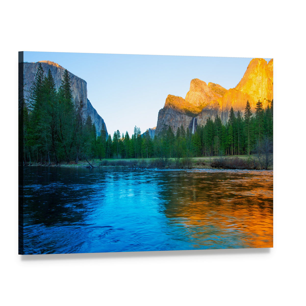 Yosemite Merced River at Sunset Canvas Wall Art, single panel gallery wrapped canvas, angled product view