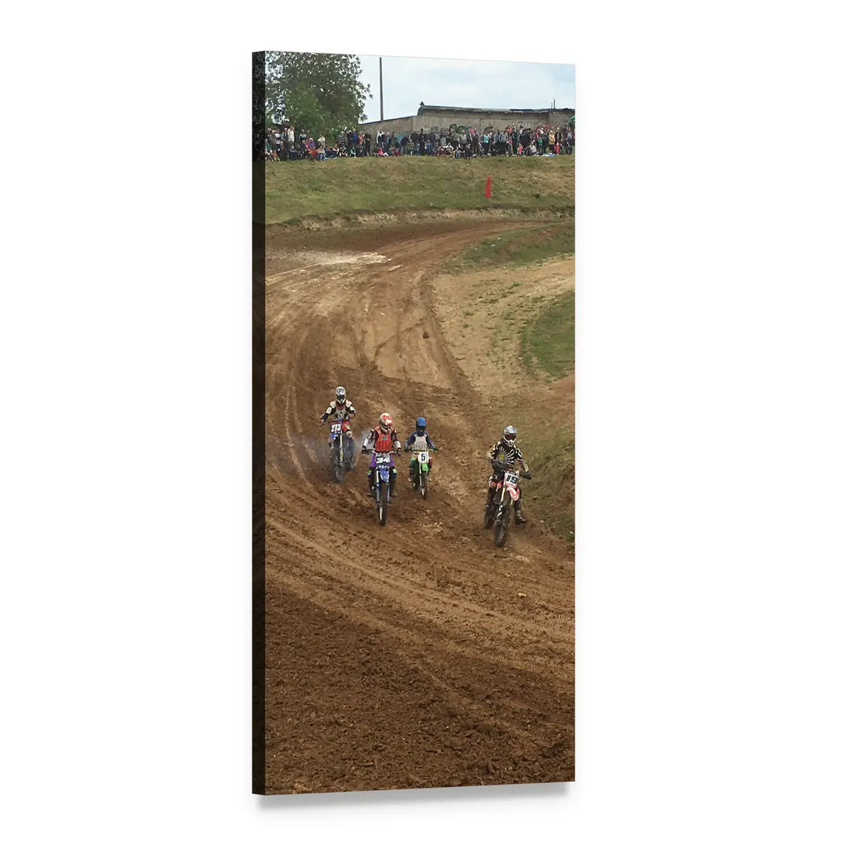 Bikers in Action Vertical Canvas Wall Art, 1 panel 1 Vertical layout gallery wrapped canvas set, angled product view
