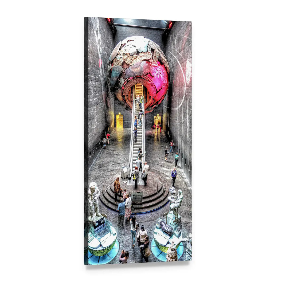 Spherical Sculpture in Science Museum Lobby Vertical Canvas Wall Art, 1 panel 1 Vertical layout gallery wrapped canvas set, angled product view