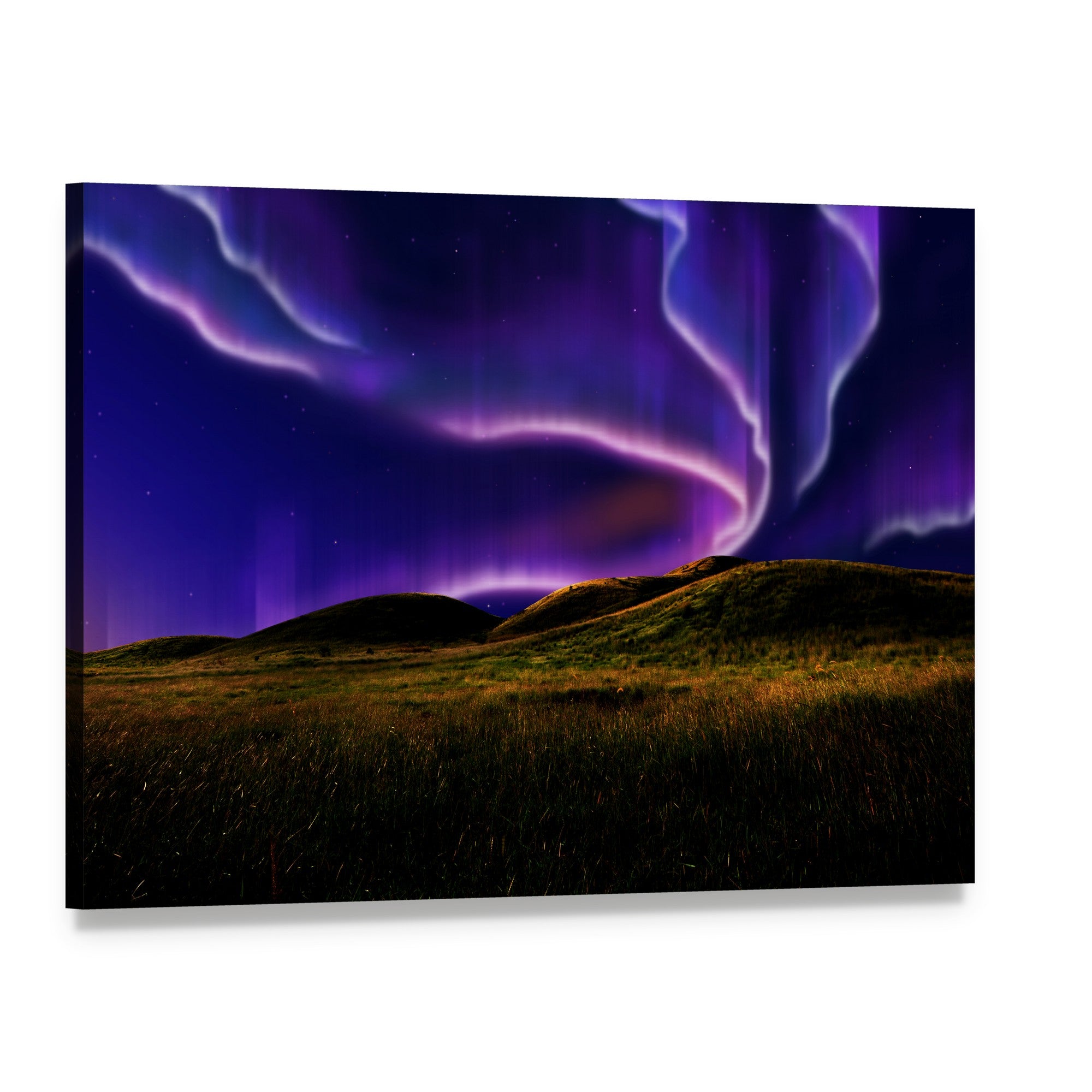 Northern Light on Silent Field Canvas Wall Art, single panel gallery wrapped canvas, angled product view