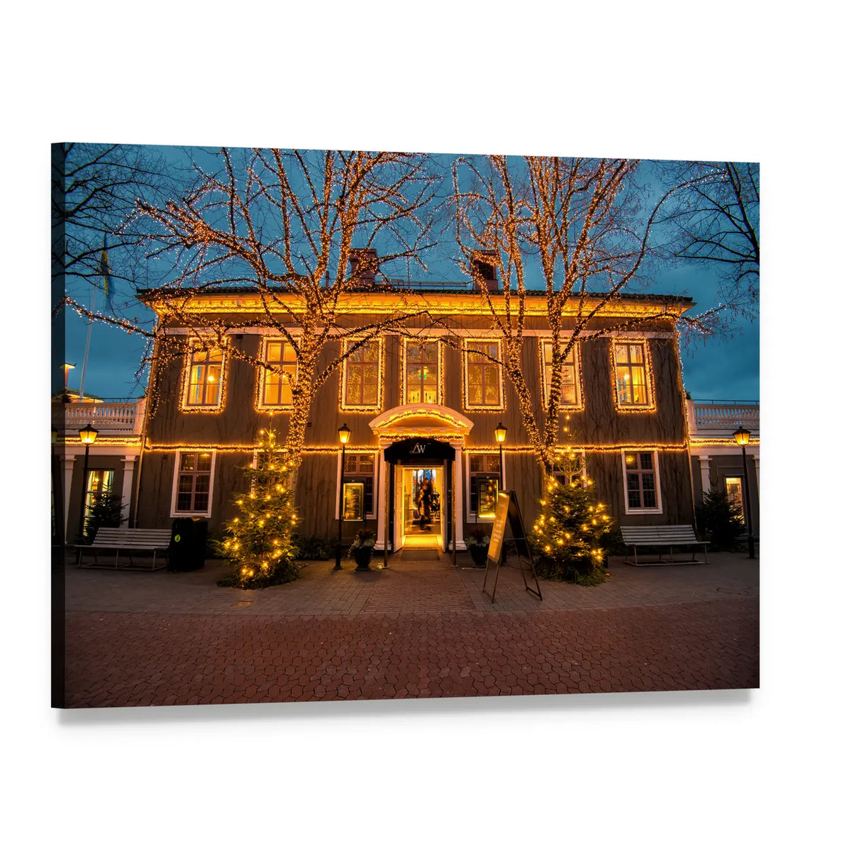 Christmas Lights in Gothenburg Canvas Wall Art, single panel gallery wrapped canvas, angled product view