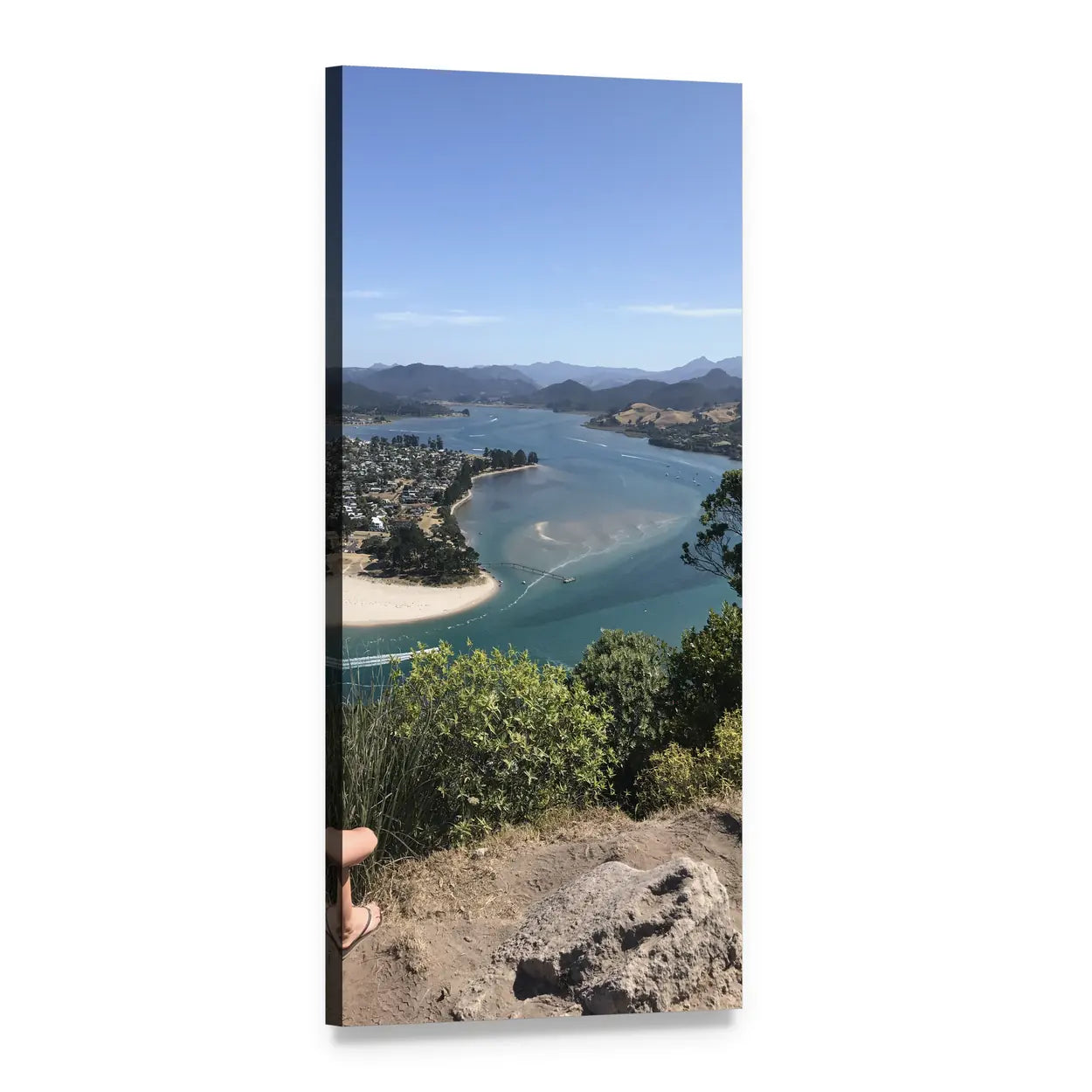 Blue Landscape of New Zealand Vertical Canvas Wall Art, 1 panel 1 Vertical layout gallery wrapped canvas set, angled product view