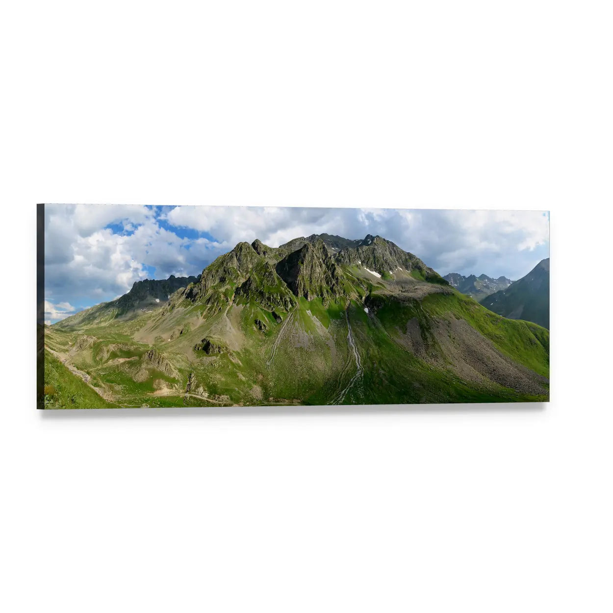 High Mountains of Kackars Panoramic Canvas Wall Art, single panel gallery wrapped canvas, angled product view