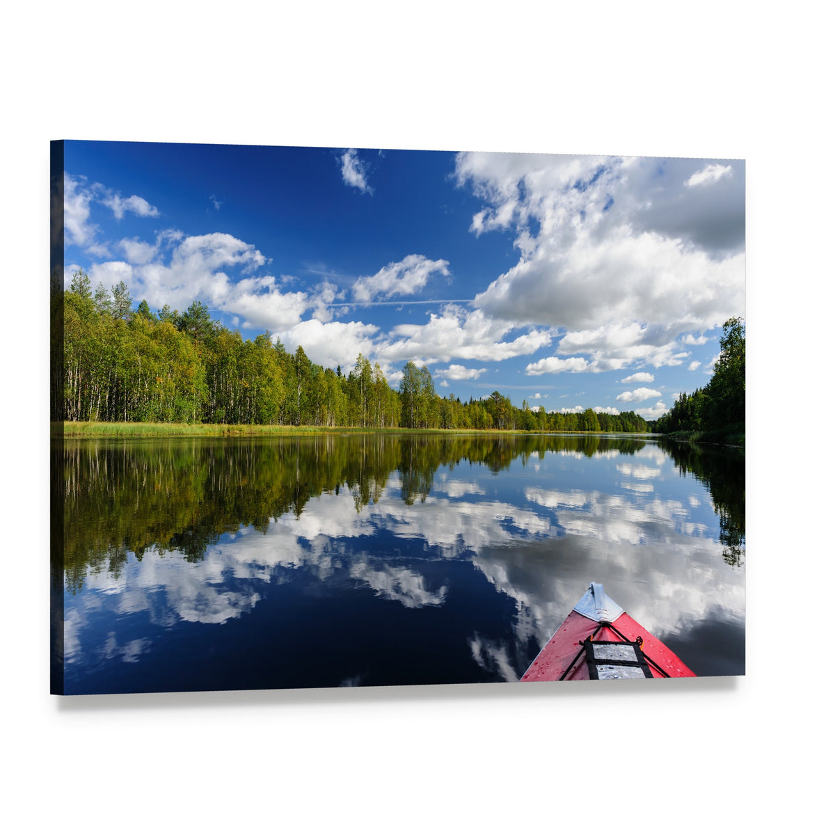 Kayaking on a Serene River Canvas Wall Art, single panel gallery wrapped canvas, angled product view