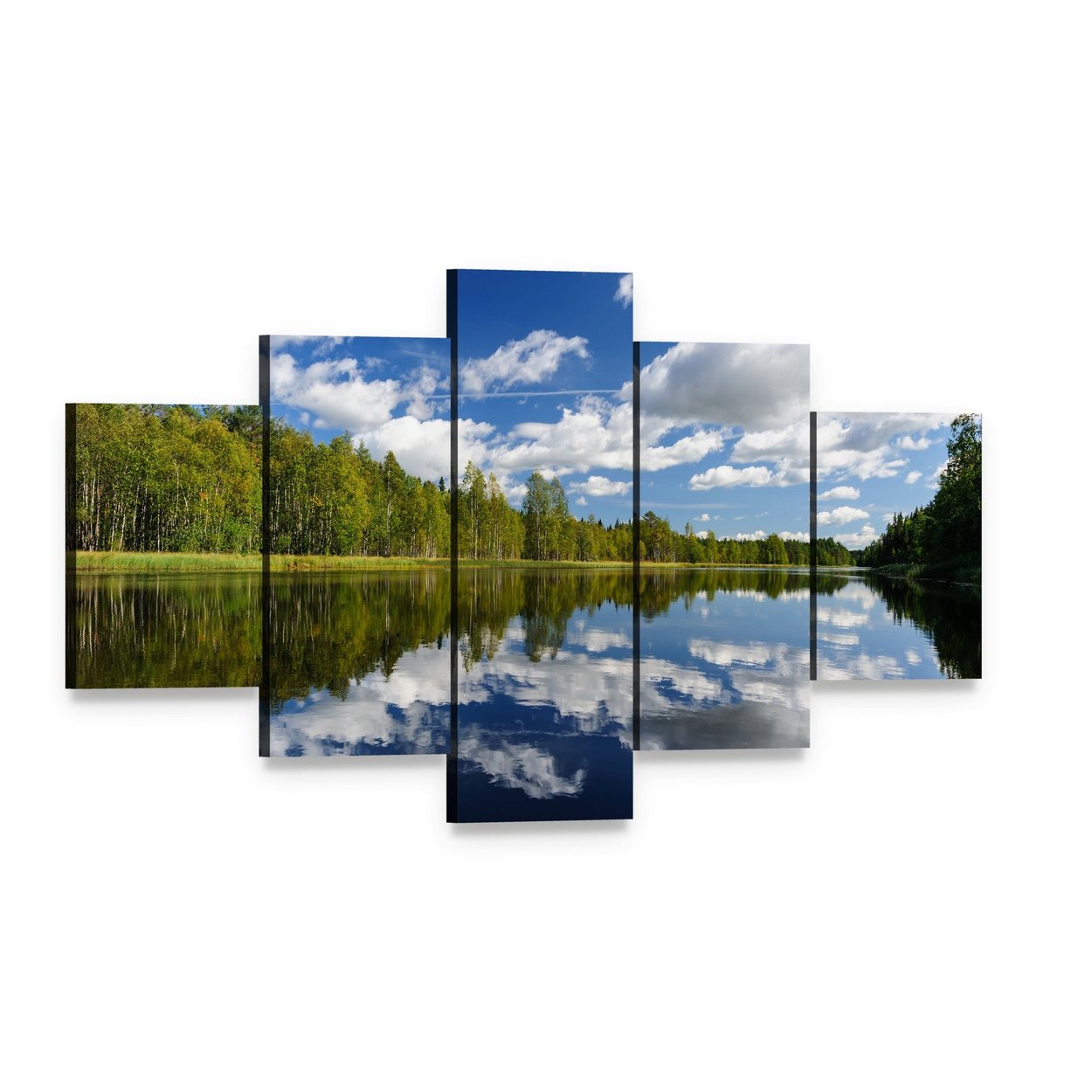 Kayaking on a Serene River Canvas Wall Art, 5 panel 5 Star layout gallery wrapped canvas set, angled product view