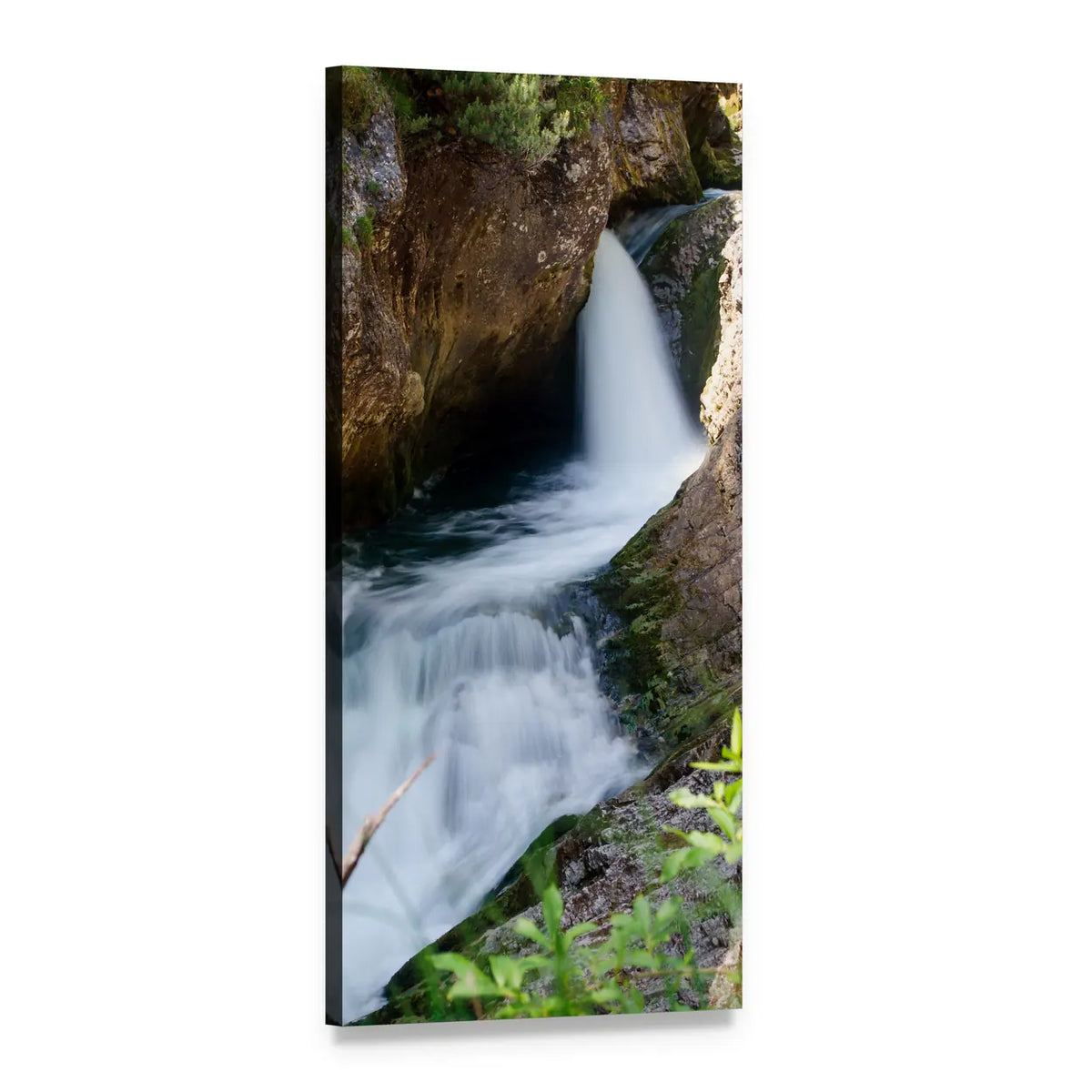 White Creek Canyon Waterfall Vertical Canvas Wall Art, 1 panel 1 Vertical layout gallery wrapped canvas set, angled product view