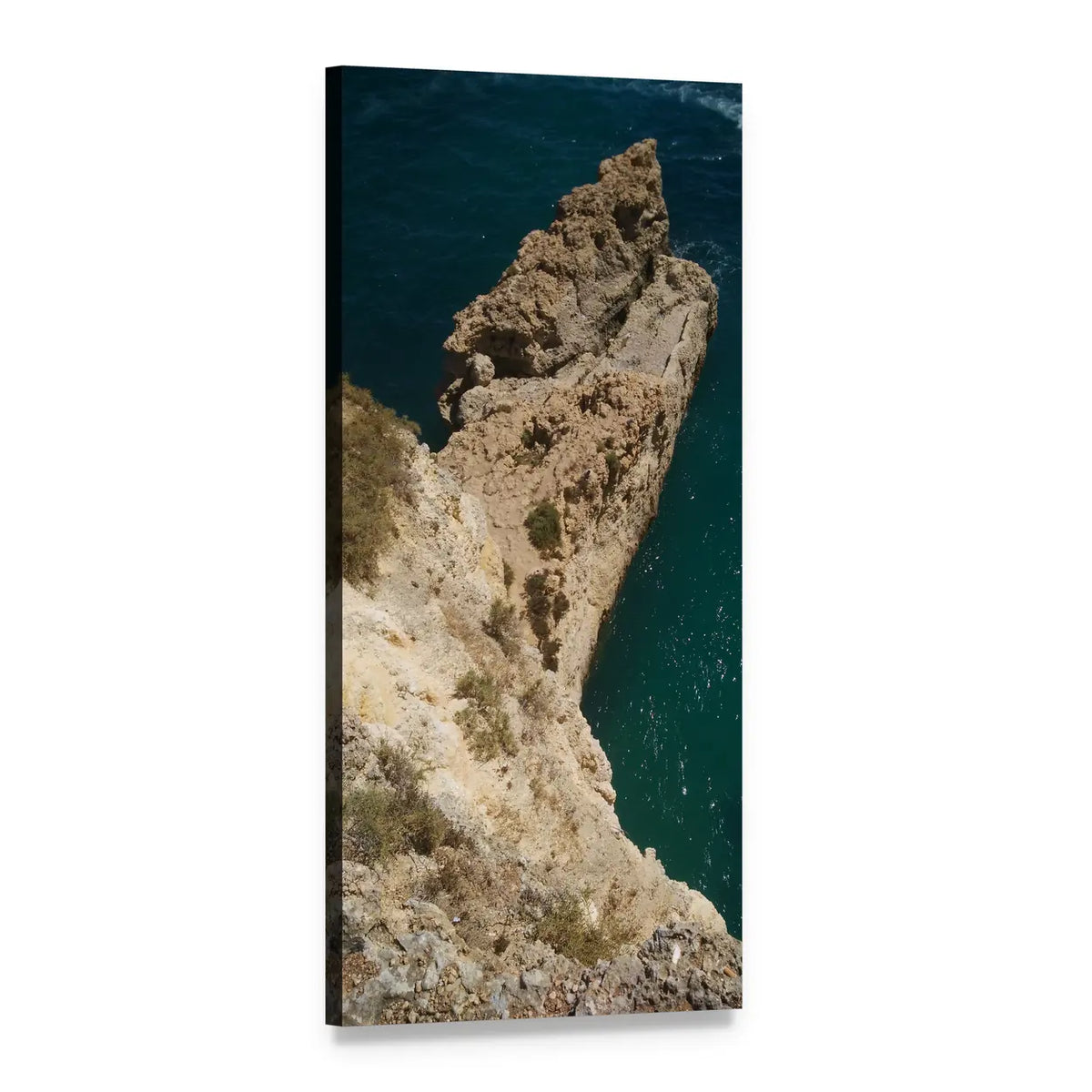 Algarve Beach Coastal Cliffs and Ocean Vertical Canvas Wall Art, 1 panel 1 Vertical layout gallery wrapped canvas set, angled product view