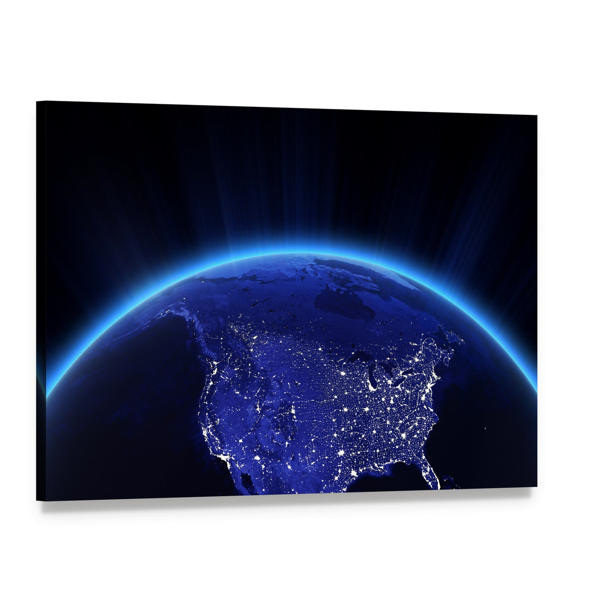 Usa City Lights at Night Canvas Wall Art, single panel gallery wrapped canvas, angled product view