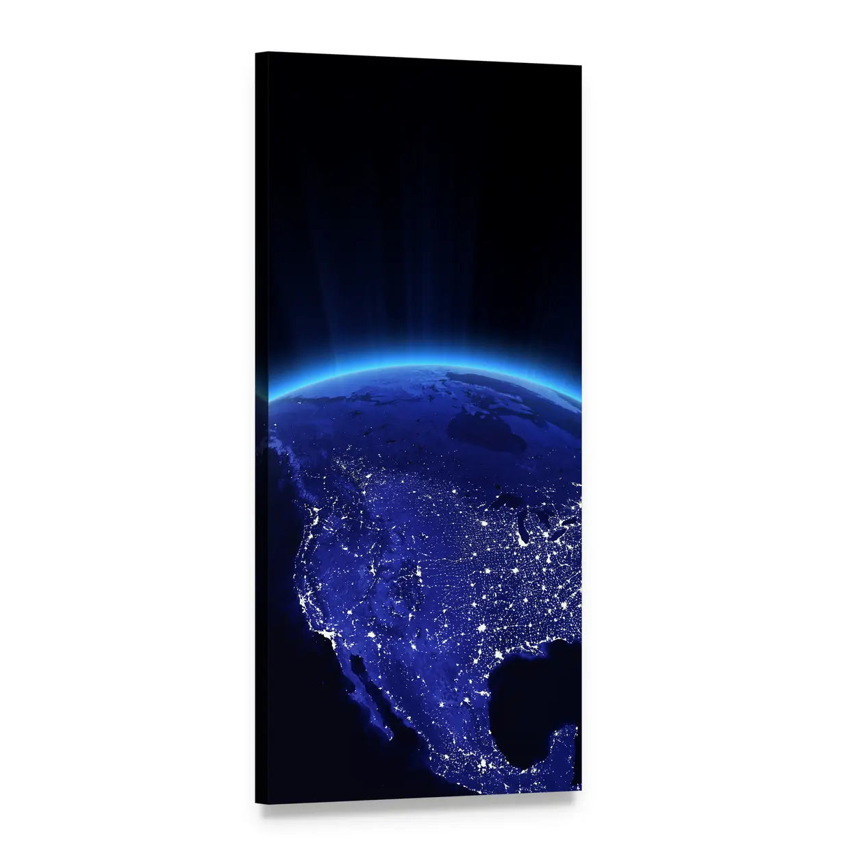 Usa City Lights from Space Vertical Canvas Wall Art, 1 panel 1 Vertical layout gallery wrapped canvas set, angled product view