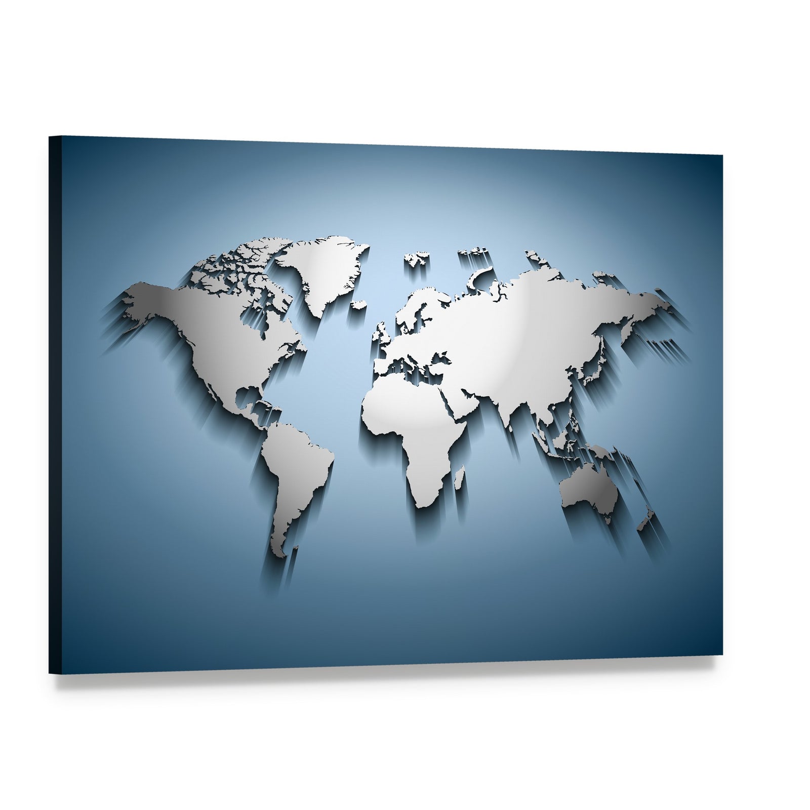Embossed World Map Canvas Wall Art, single panel gallery wrapped canvas, angled product view