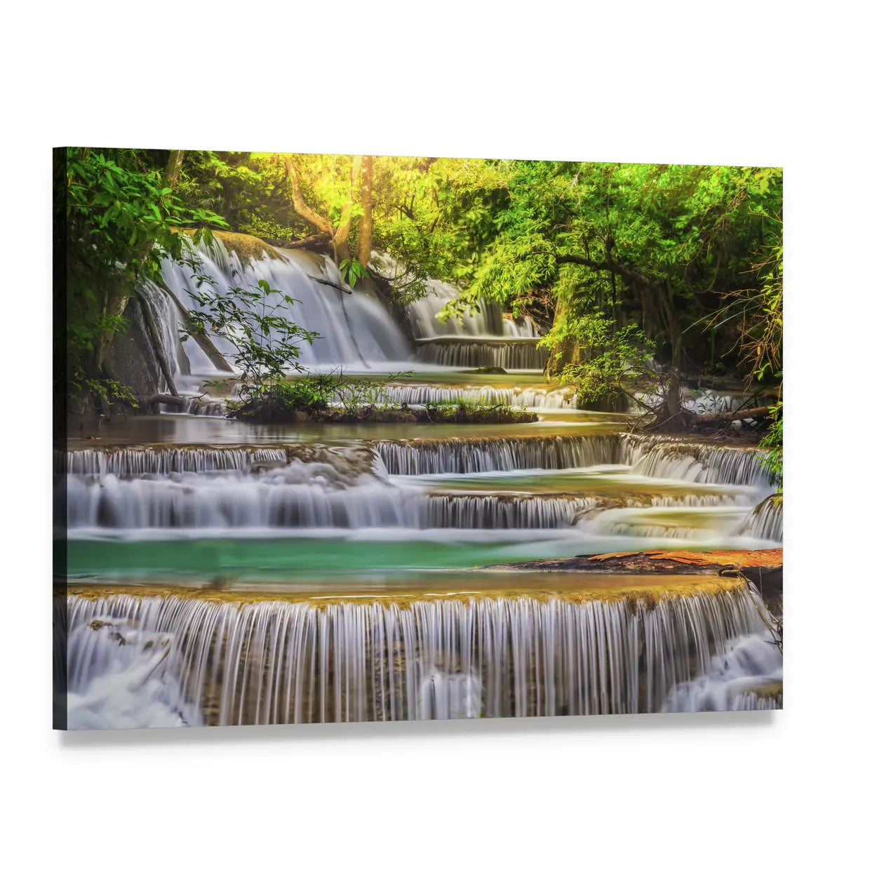 Erawan Waterfall, Thailand Canvas Wall Art, single panel gallery wrapped canvas, angled product view