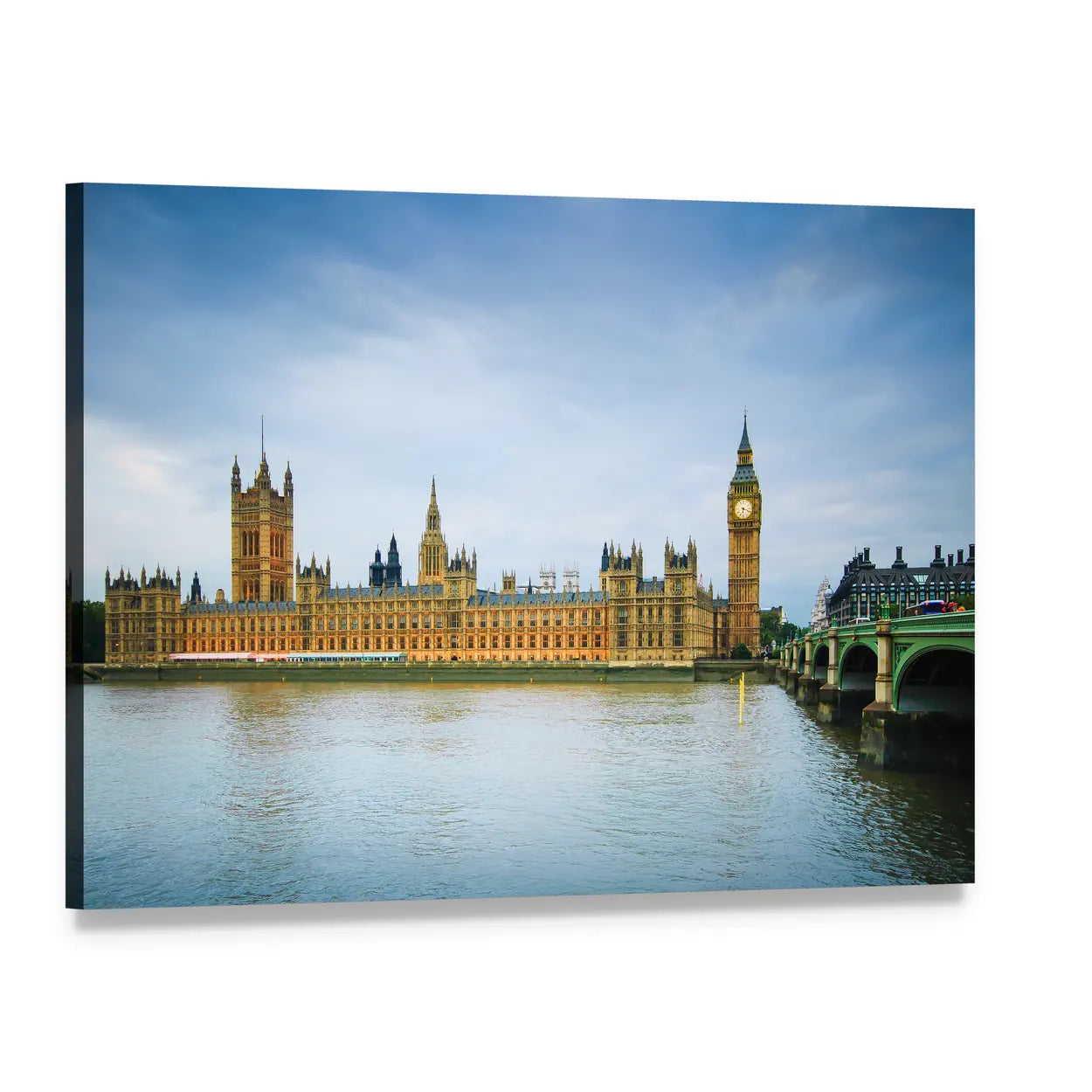 Thames River and Westminster Bridge Canvas Wall Art, single panel gallery wrapped canvas, angled product view