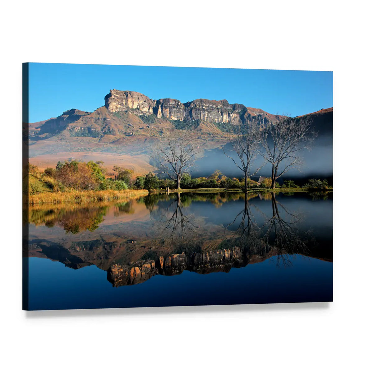 Sandstone Mountains Reflected in Lake Canvas Wall Art, single panel gallery wrapped canvas, angled product view